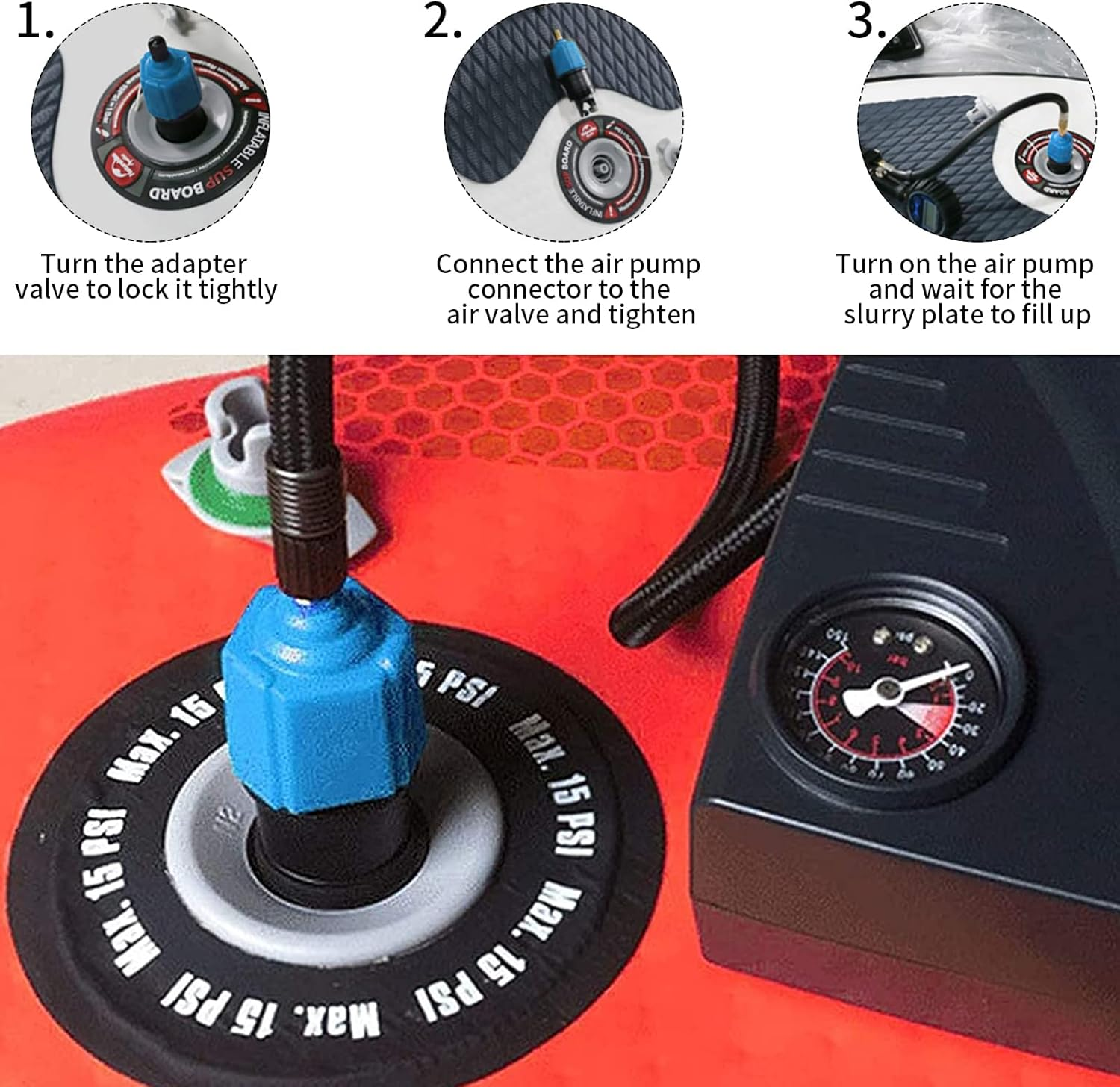 Inflatable Boat SUP Pump Adaptor Vashly Air Pump Converter Standard Schrader Conventional Pump Adaptor Air Valve Adapter Pumping Head Connector for Inflatable Rowing Boat,Stand up Paddle Board,Kayak