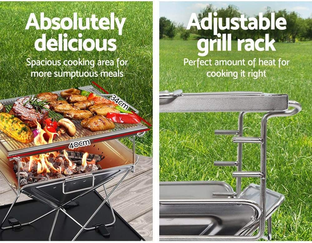 Grillz Outdoor Pit Barbeque Camping Fire Portable Folding Stainless Steel Stove, Silver image number 5