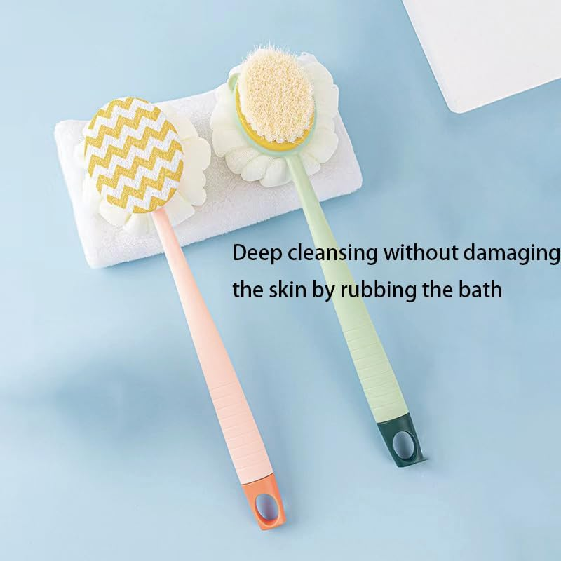 Long Handle Back Scrub Shower Net Sponge Double-Sided Shower Brush for Back Scrubbing, Soft Hair Long Handle Shower Brush for Skin Exfoliation Bath, Suitable for Wet or Dry Massage of Mane, Men and Women (Bathrobe Style Green) image number 4