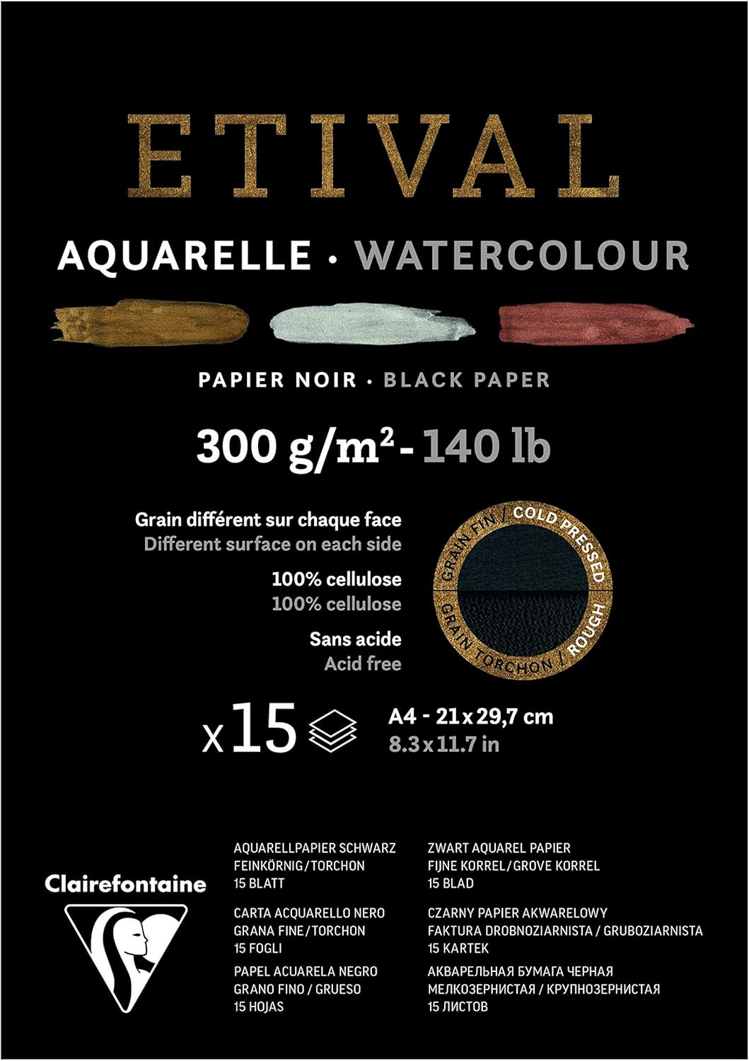 Clairefontaine Etival Black Watercolour Paper 300Gsm, 24 X 30 Cm
