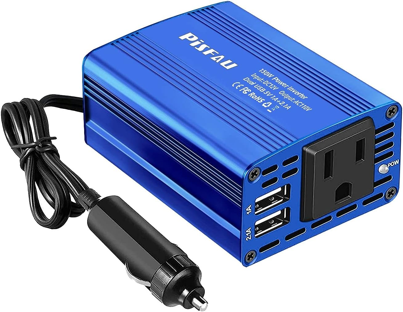 150W Power Inverter 12V DC to 110V AC Car Plug Adapter Outlet Converter with 3.1A Dual USB AC Car Charger for Laptop Computer Black
