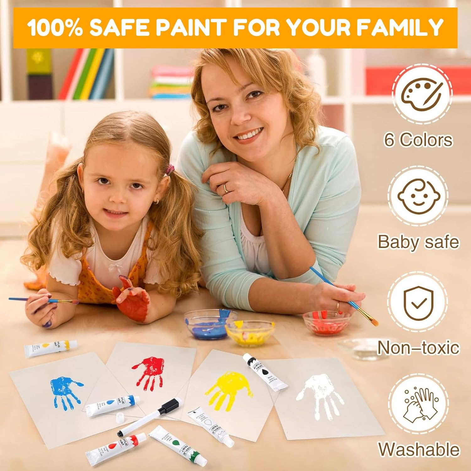 RIKONDA Family Handprint Art Kit with Display Frame - DIY Memory Keepsake for Parents, Grandparents & Baby'S First Craft (6 Non -Toxic Paints, 33X23Cm Frame, 820G) image number 3