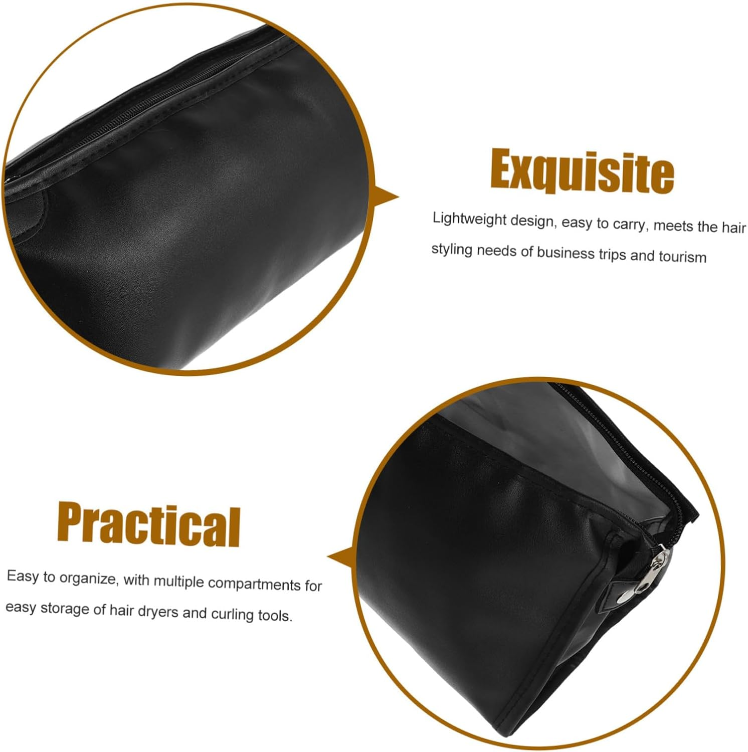 Hair Dryer Storage Bag Blow Dryer Hair Tool Case Travel Organizer Pu Black image number 4