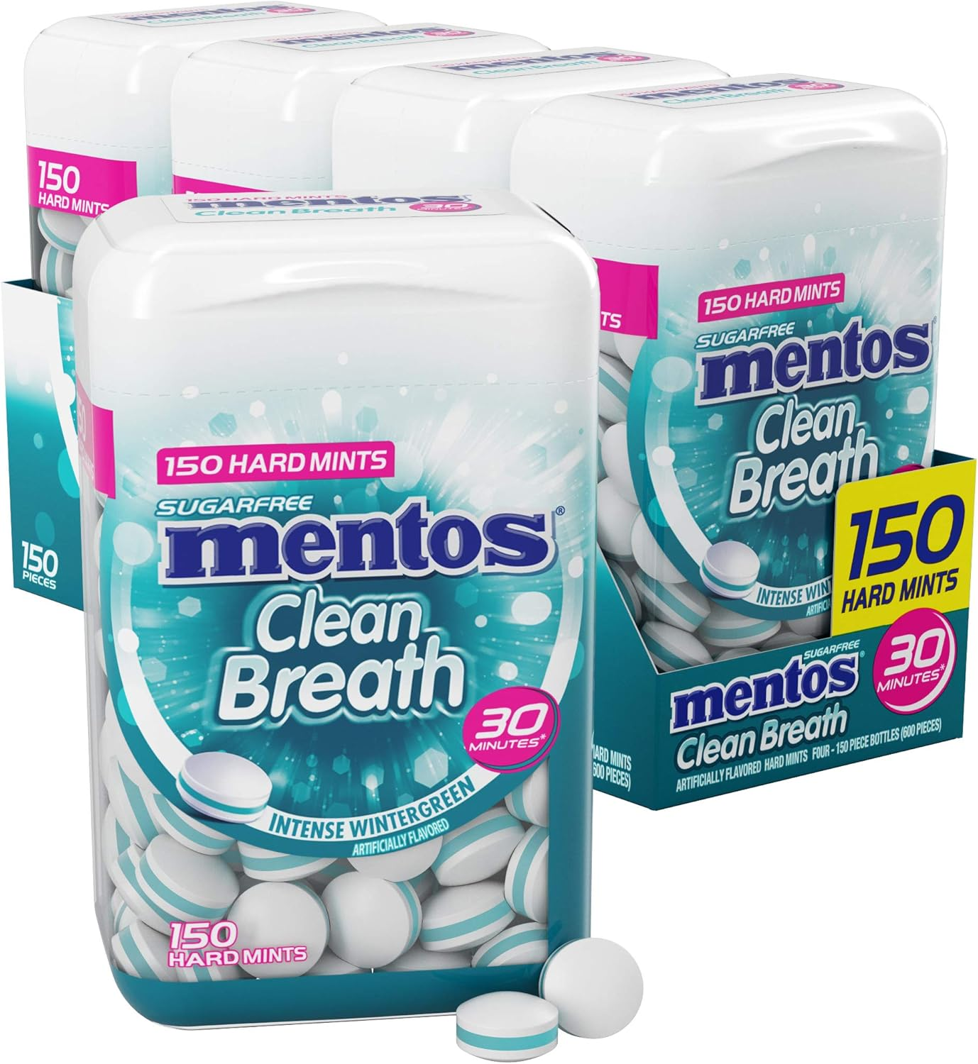 Mentos Clean Breath Hard Mints, Intense Wintergreen, 150 Pieces, 4 Count Pack