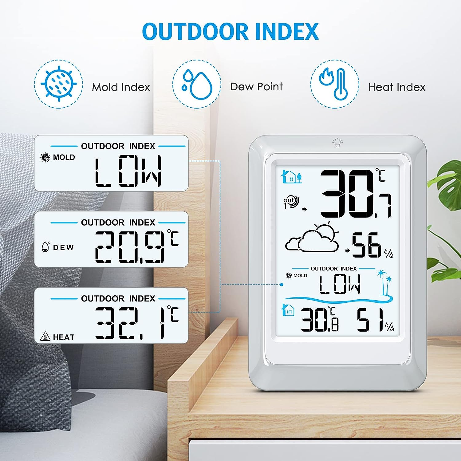 AMIR Wireless Weather Station with Outdoor Sensor, Humidity Monitor Wireless, Outdoor Indoor Thermometer Hygrometer Room Thermometer Wireless with Weather Forecast, Digital Thermometer with Backlight image number 4