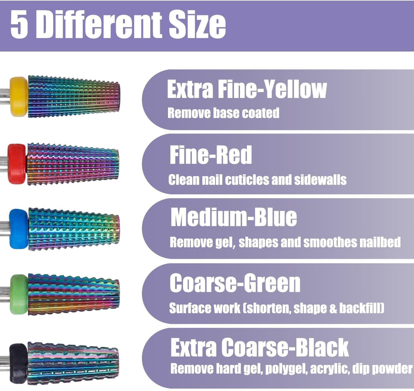 Yakamoz 5Pcs Nail Drill 5 in 1Bits Set, 2.35Mm Shank Carbide Tungsten Multifunctional Cuticle Drill Bits Electric Manicure Nail File Bit for Acrylic Nail & Manicure Pedicure image number 1