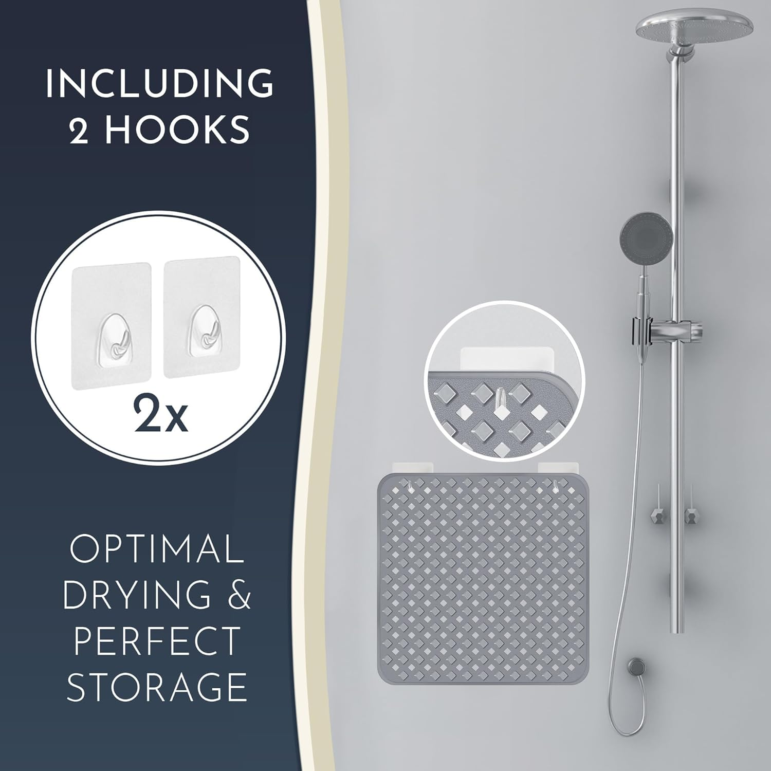 Shower Mat Non-Slip anti Mould: 53 * 53 Cm Square Shower Mats for inside Shower Non Slip Bath Mats with Suction Cups for Kids Elderly, Machine Washable, Quick Drying image number 3