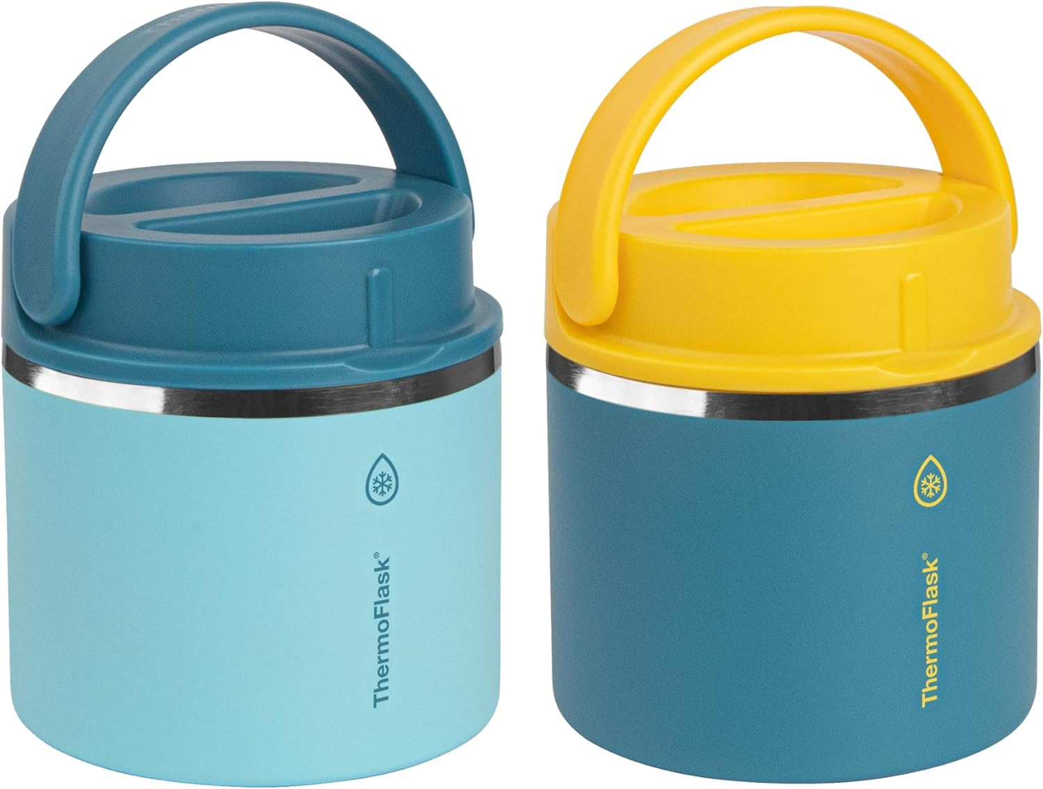 Thermoflask 20 Oz Double Wall Insulated Food Jar, 2-Pack, Tropical Blue + Backpack Blue/Backpack Blue + Ray Flower