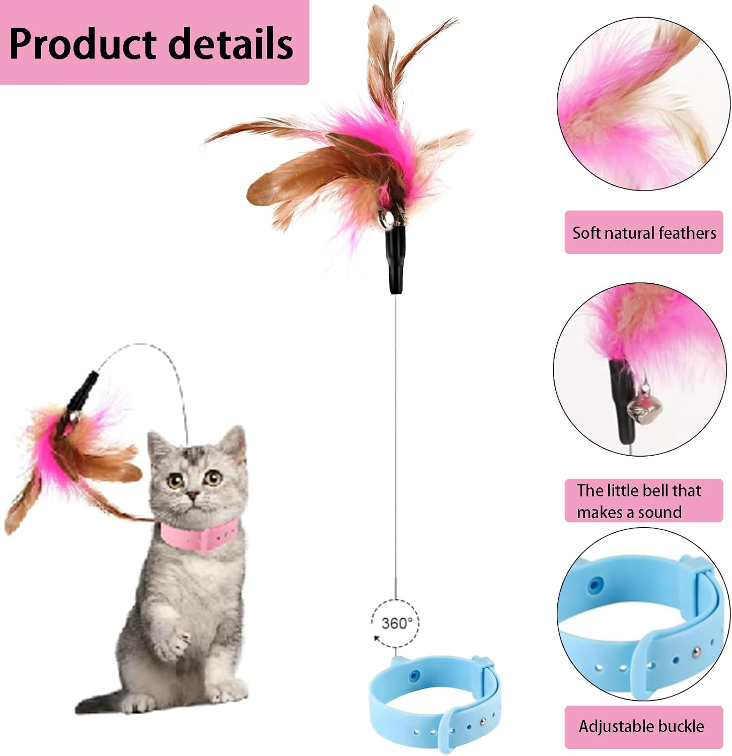 Cat Toys Cat Toys Magic Wand Silicone Adjustable Magic Wand for Cats Adjustable Toys for Necklace Bell Interactive Cat Toys Indoor 2 Pack image number 6