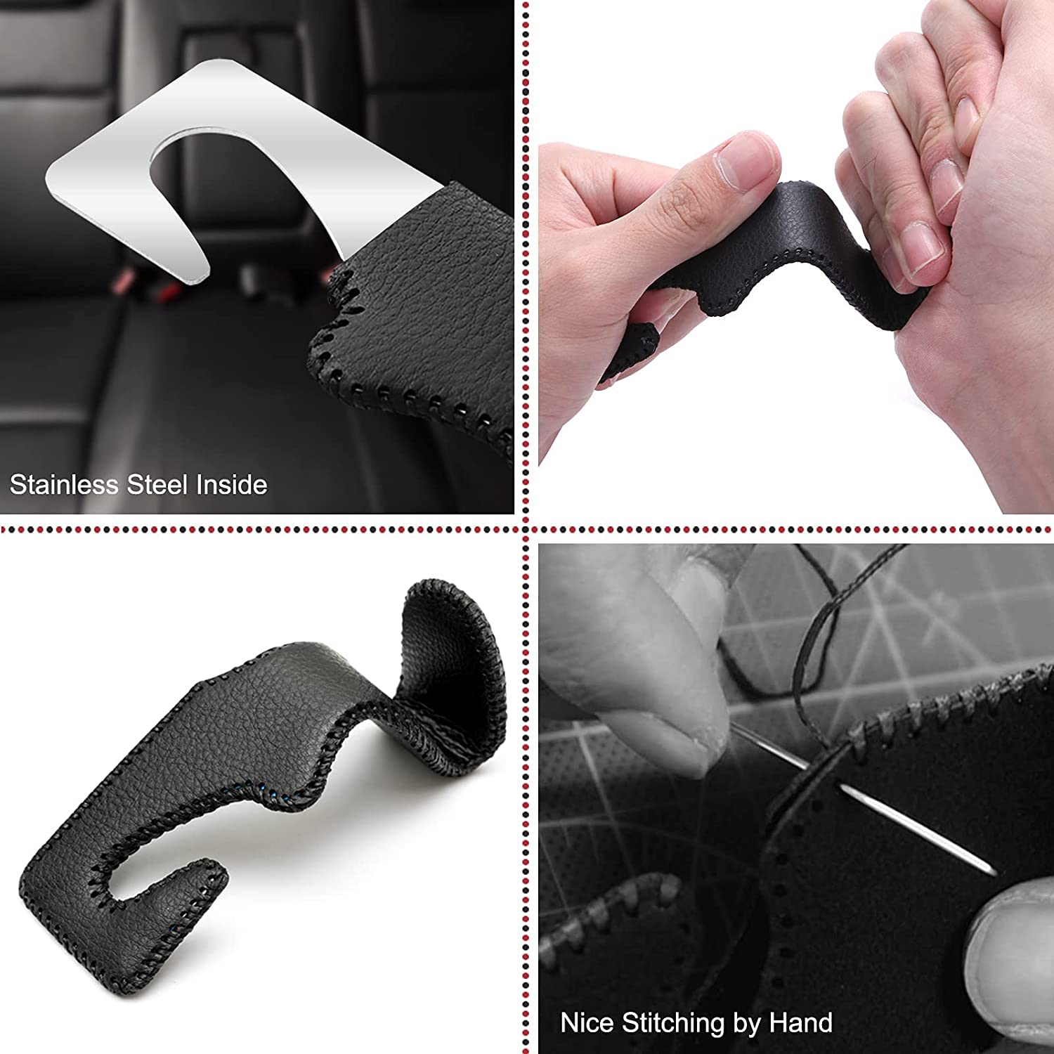 2 Pack Leather Car Headrest Hooks, Car Back Seat Headrest Hanger Vehicle Leather Storage Hook for Purse Handbag Umbrella, Vehicle Organizer Storage Gadgets Accessories(Black Set of 2) image number 4