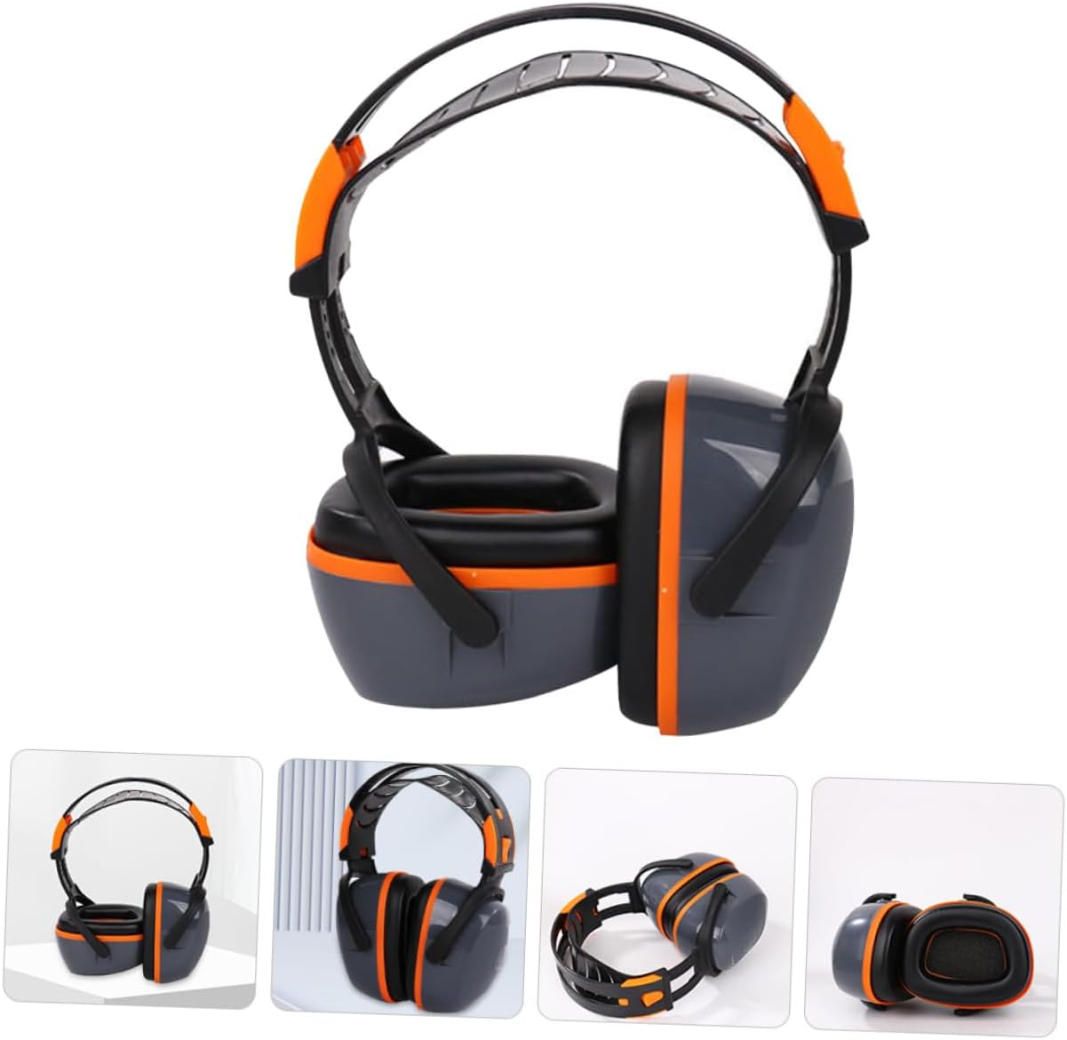 Jojofuny Noise Cancelling Ear Muffs and Professional Stereo Sound Headset, Comfortable Over-Ear Noise Reduction Ear Protection for Studying, Working and Sleeping, Orange-Grey image number 5