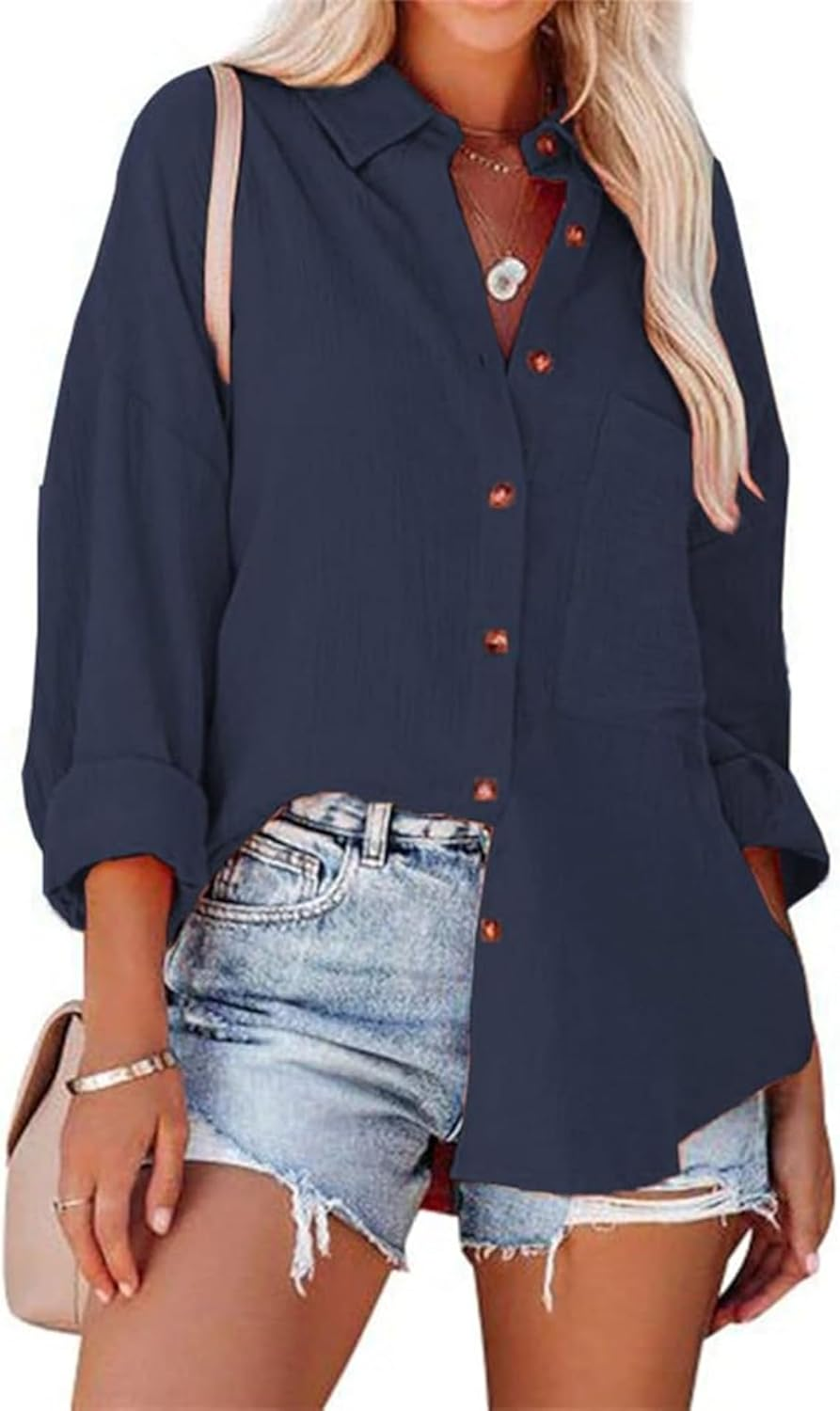 Women'S Beach Wear Long Sleeve Shirt Casual Collared Shirt Loose Blouses Button down Shirts with Front Pocket
