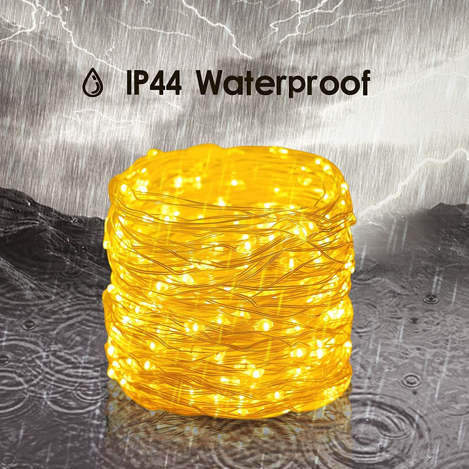 Solar String Lights Outdoor, HF 10M 100 LED Solar Powered Fairy Light with 8 Lighting Modes, Waterproof Copper Wire Tree Lights Lights for Christmas Party Decoration (Warm White-1 Pack)