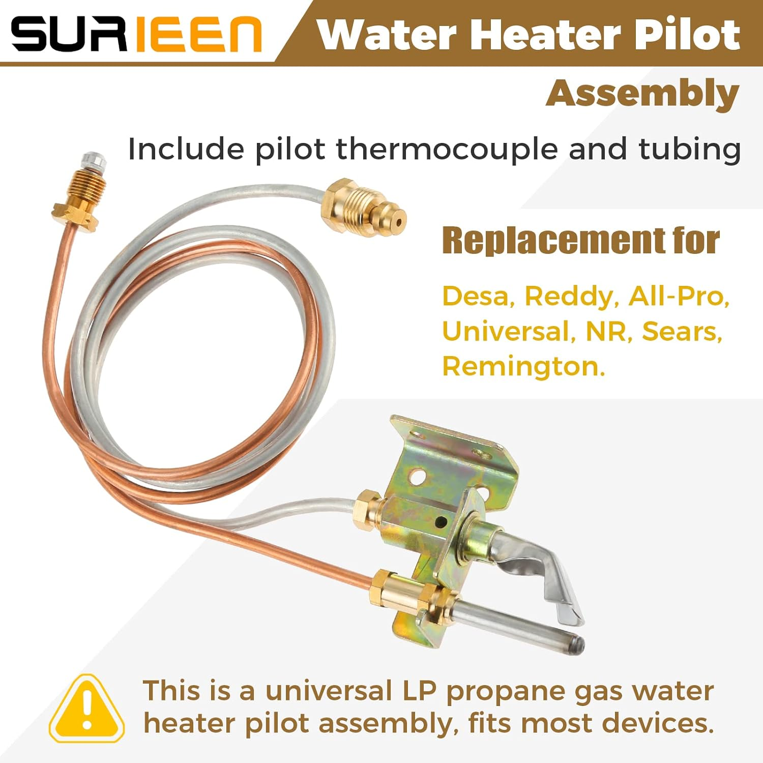 Water Heater Pilot Assembly, LP Propane Gas Water Heater Pilot Assembly Include Pilot Thermocouple and Tubing LP Propane Replacement for Desa, Reddy, All-Pro, Universal, NR, Sears, Remington image number 1