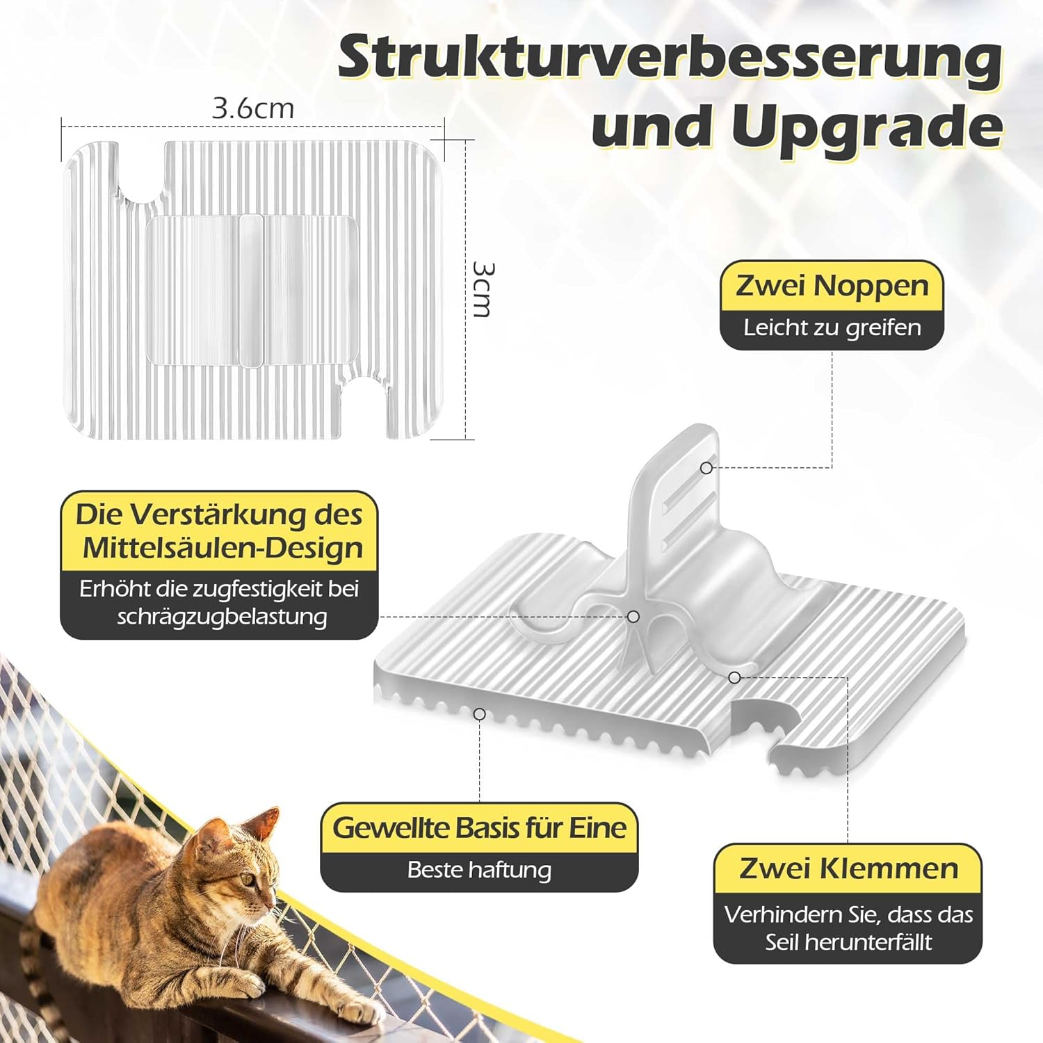 Enhon Pack of 50 Adhesive Hooks for Cat Net for Balcony, with 2 X 40 Ml Mounting Adhesive, Extra Strong, Transparent PC, Uv-Resistant, Attachment of Cat Net Window for Balcony, No Drilling image number 6