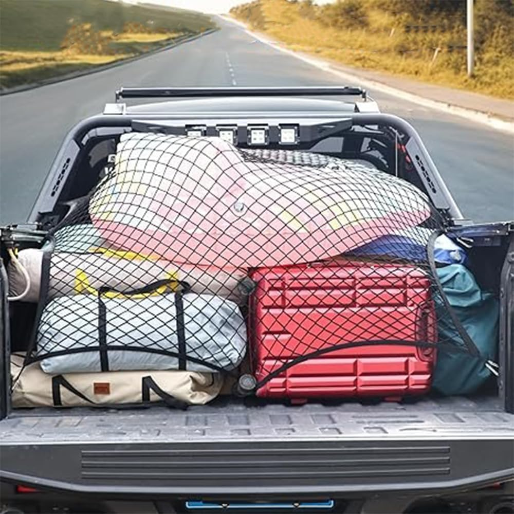 Truck Bed Netting, Cargo Net with Hooks for Pickup Truck Bed, Stretchable Bungee Net Organizer, Cargo Fixing Net Bag, Mesh Organizer for Pickup Trunk Bed for Secure Load and Storage image number 1