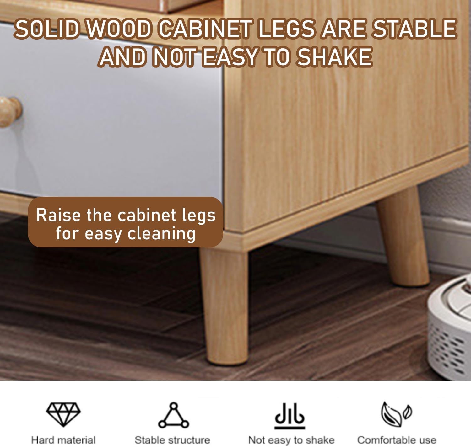 Uandhome Bedside Table with Open Sliding Shelves,Solid Wood Nightstand with Drawers,Modern Nightstands Bedroom Small Bedside Corner Night Stands Narrow Drawers Dormitor Bedroom Furn (Wood) - White image number 3