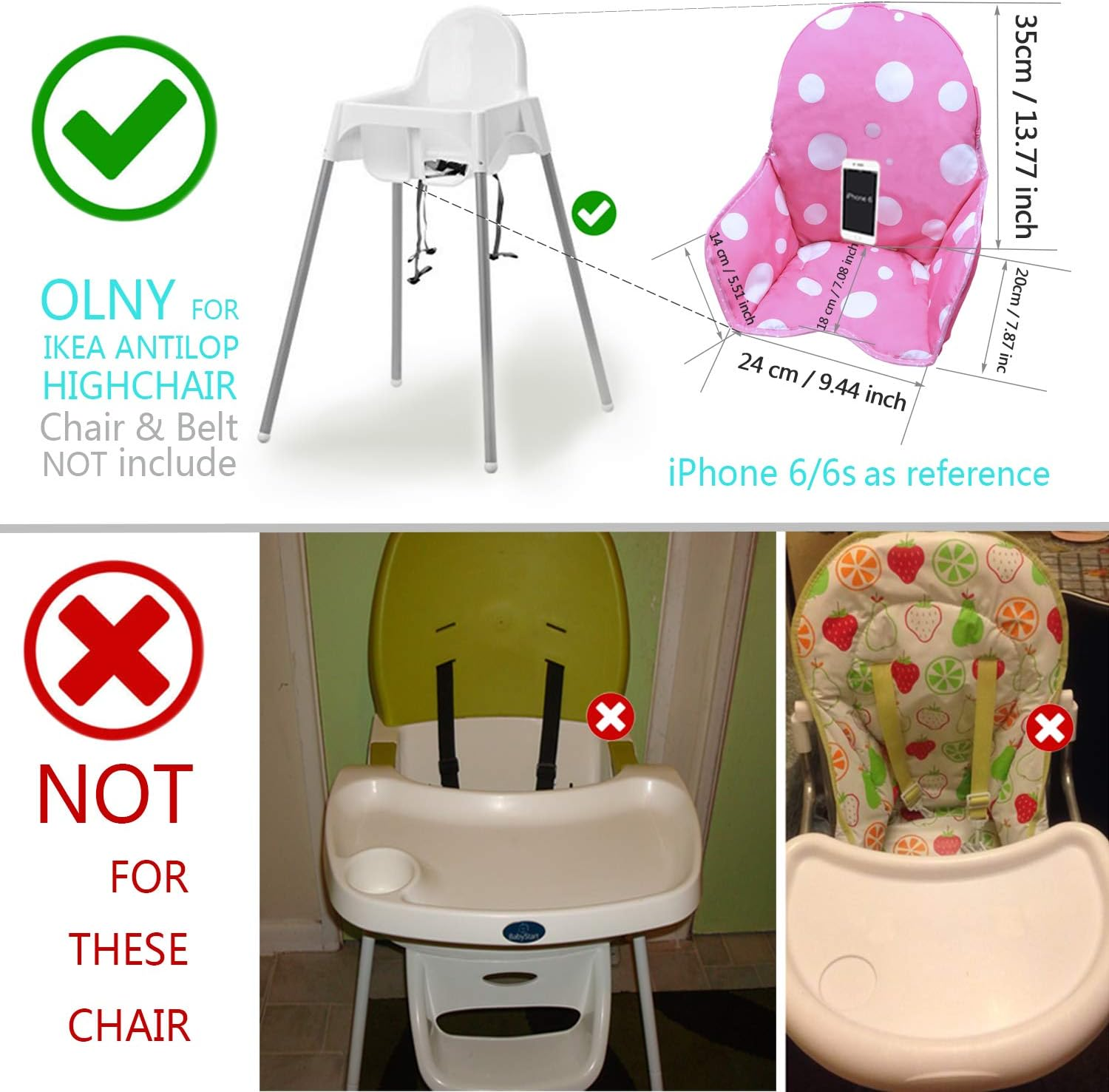 Zama Seat Covers & Cushion Compatible for IKEA Antilop Highchair Washable Foldable Baby Highchair Cover Childs Chair Cushion (Pink - Pink image number 4