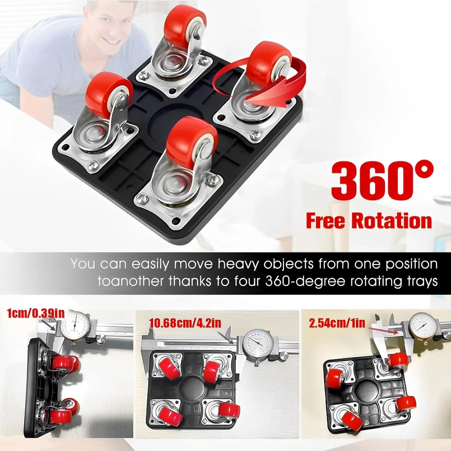 MYLEUS Furniture Mover Tool Set, 360&deg; Rotation Wheels Furniture Slider Heavy Duty Furniture Roller, Move Tools Max up for 200KGS/440 LBS, for Moving Heavy Furniture, Refrigerator, Sofa, Cabinet image number 6