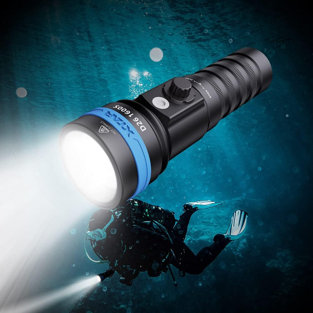 XTAR D26 1600 Lumen Scuba Diving Flashlight Dive Torch Underwater 100 Meters Submarine Lights for under Water Deep Sea Cave at Night