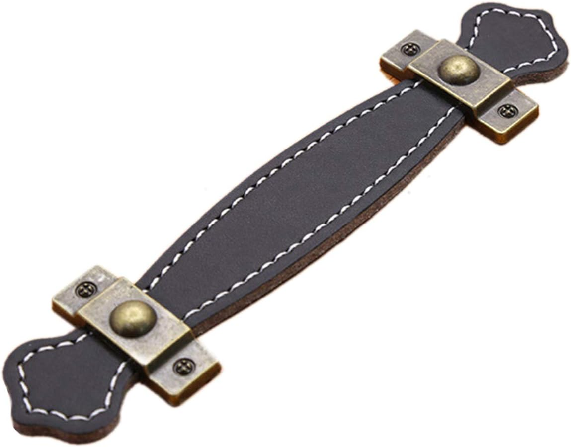 Mgoodoo 5 Pack Leather Drawer Pulls, Handmade Leather Dresser Pull Kid Friendly Drawer Knobs Soft Canbinet Handle for Wardrobe Door Furniture Replacement 6Inch