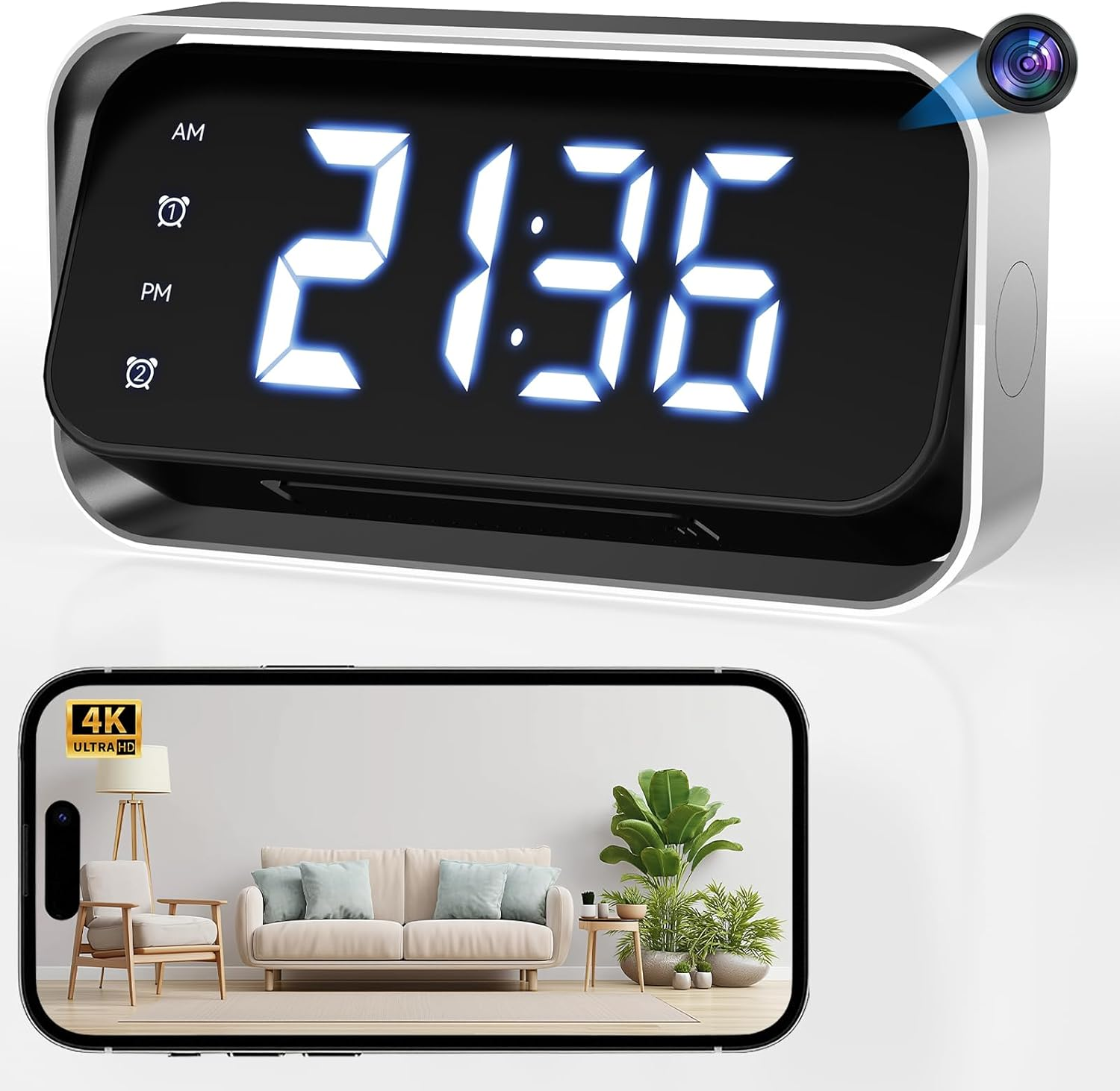 Sp/Y Camera Clock- Wireless Hi/Dden Camera with 4K HD Video and Audio Recording, Na/Nny Cam with Night Vision, Motion Detection, Local&Cloud Storage, Remote View, Mi/Ni Camera for Home image number 2