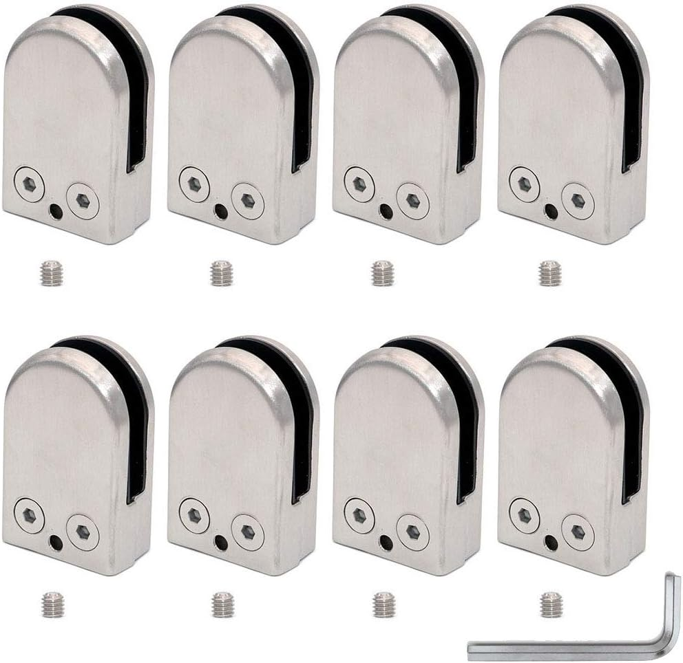 NUZAMAS Set of 8 Glass Clamps Suitable for 10-12Mm Glass Panel, Stainless Steel 304 Made Satin Finish, Adjustable Glass Bracket Flat Back for Balustrade Staircase, Pool Fence image number 5