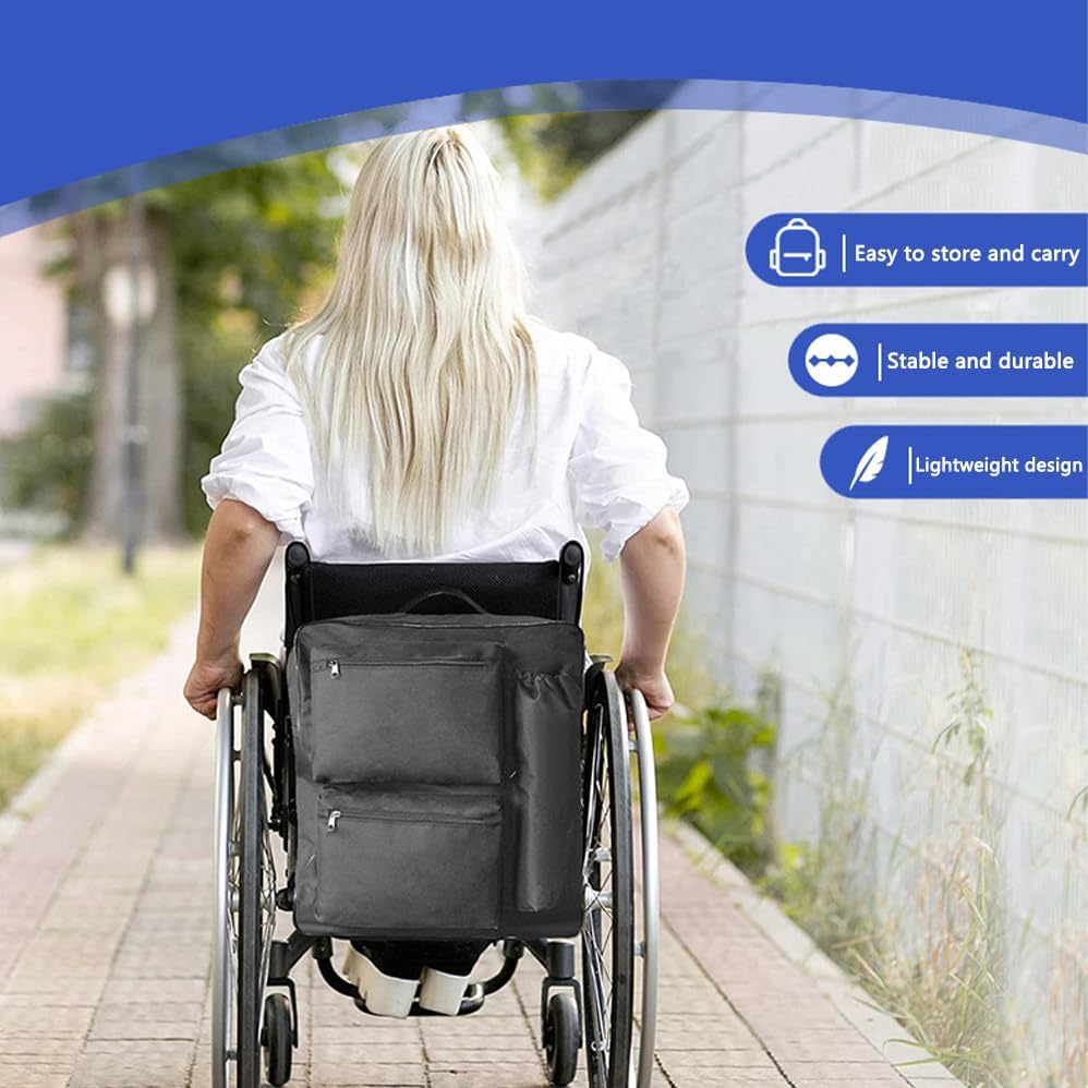 600D Oxford Cloth Tear-Resistant Oxford Wheelchair Bag to Hang on Back, Wheelchair Backpack, Water Resistant Portable Large Storage Wheelchair Bag Convenient Durable Wheelchair Accessories Bag image number 1