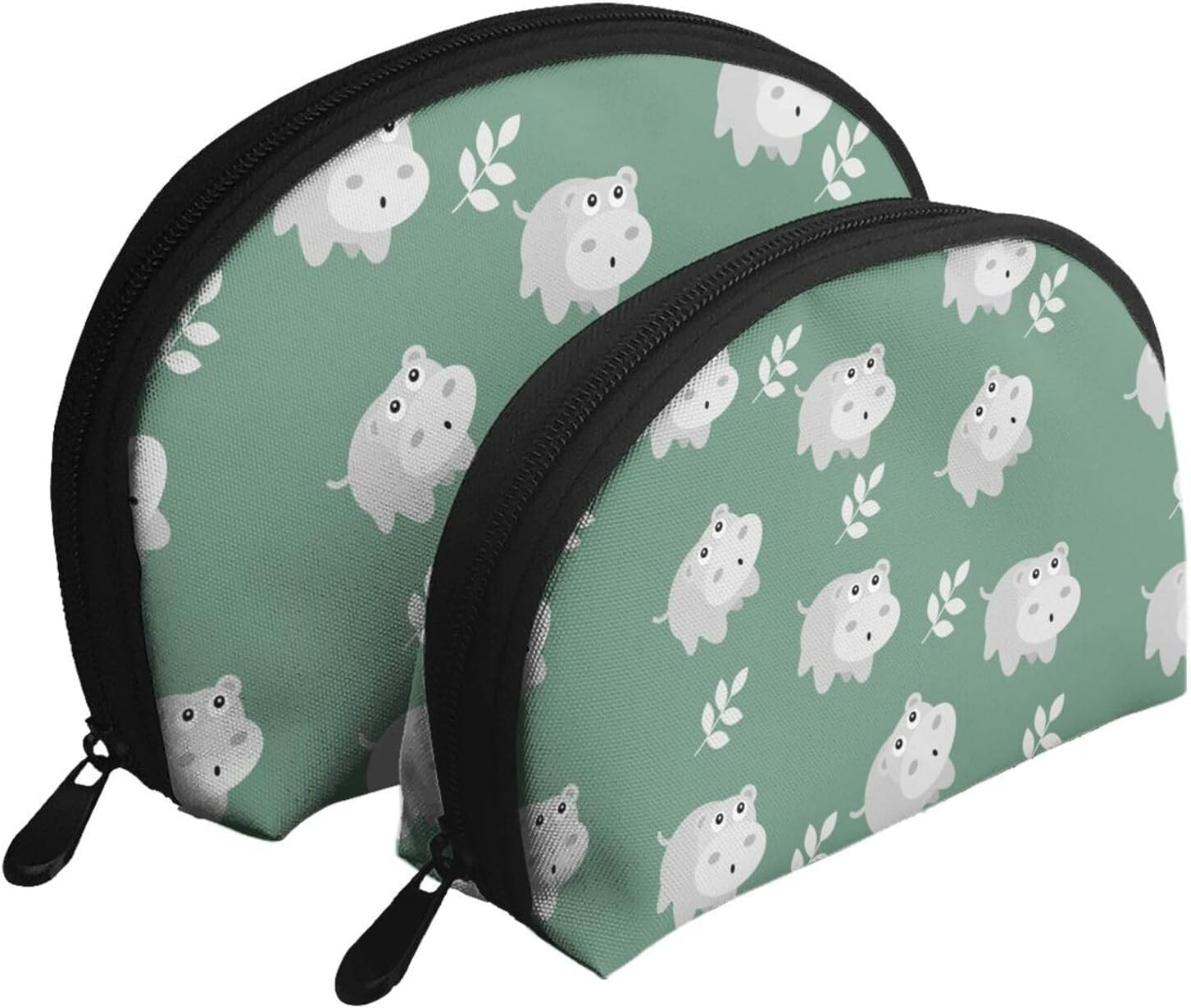 Cozimangoe Coin Pouch Makeup Bags Set, 2 Piece Shell Shape Cosmetic Bag with Pockets for Daily Travel Handbag Lipstick Keys Toiletry, Personalized Cute Hippo image number 3