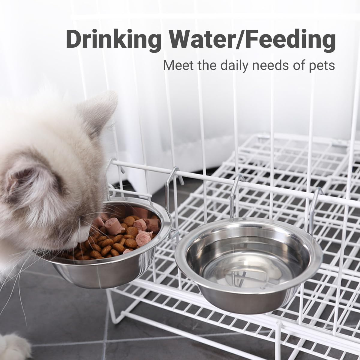 AIMALL Hanging Stainless Steel Pet Bowl for Cats and Dogs, Versatile Feeder with Cage Attachment, 5.11In Diameter, Ideal for Food and Water image number 4