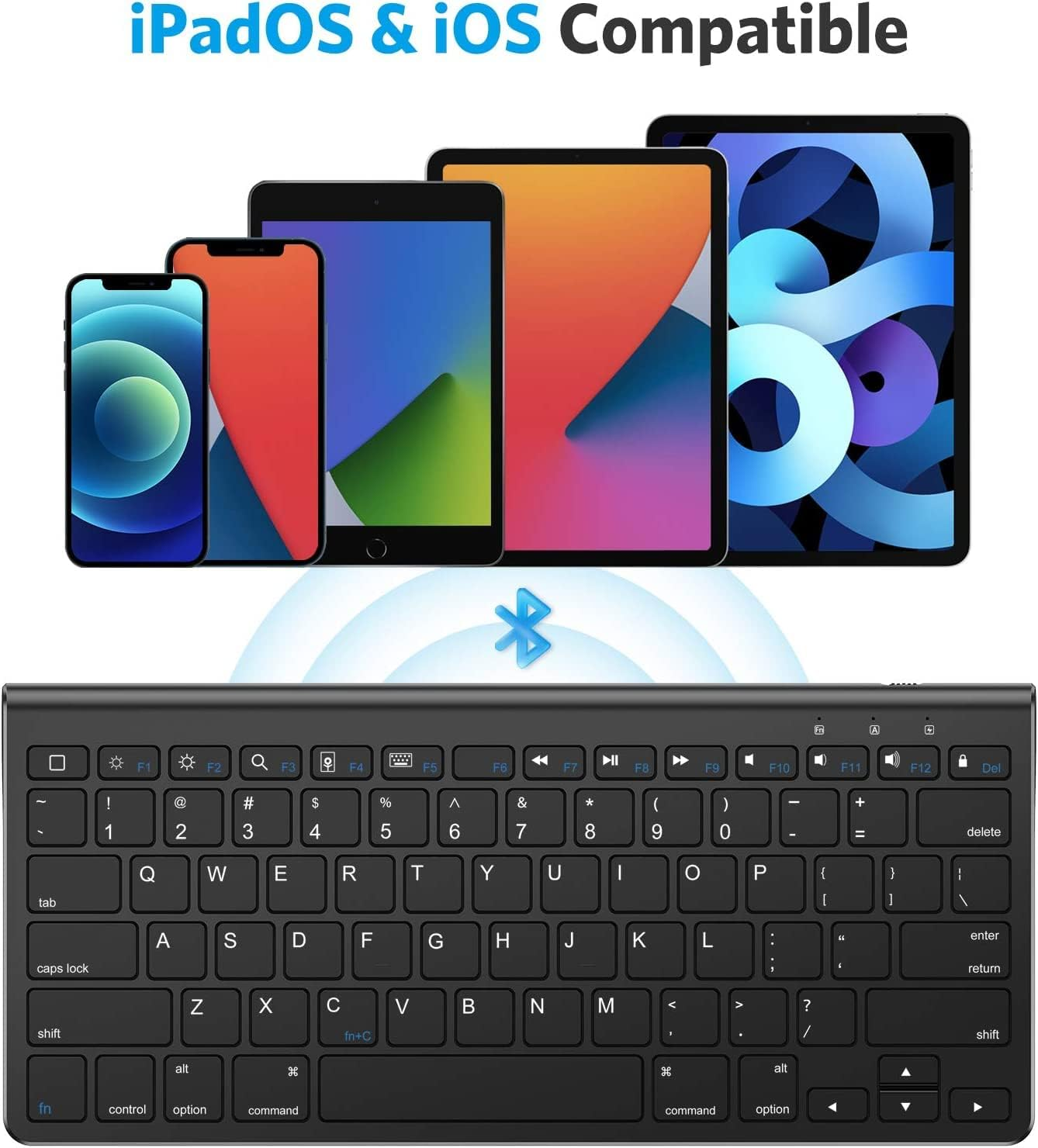 OMOTON Ultra-Slim Bluetooth Keyboard with Sliding Stand for New Ipad 2017, Ipad Pro, Ipad Mini 4/3/2/1, Ipad 4/3/2, Iphone 8/8 Plus, Iphone X and Other Bluetooth Enabled Devices (Black) - White image number 6