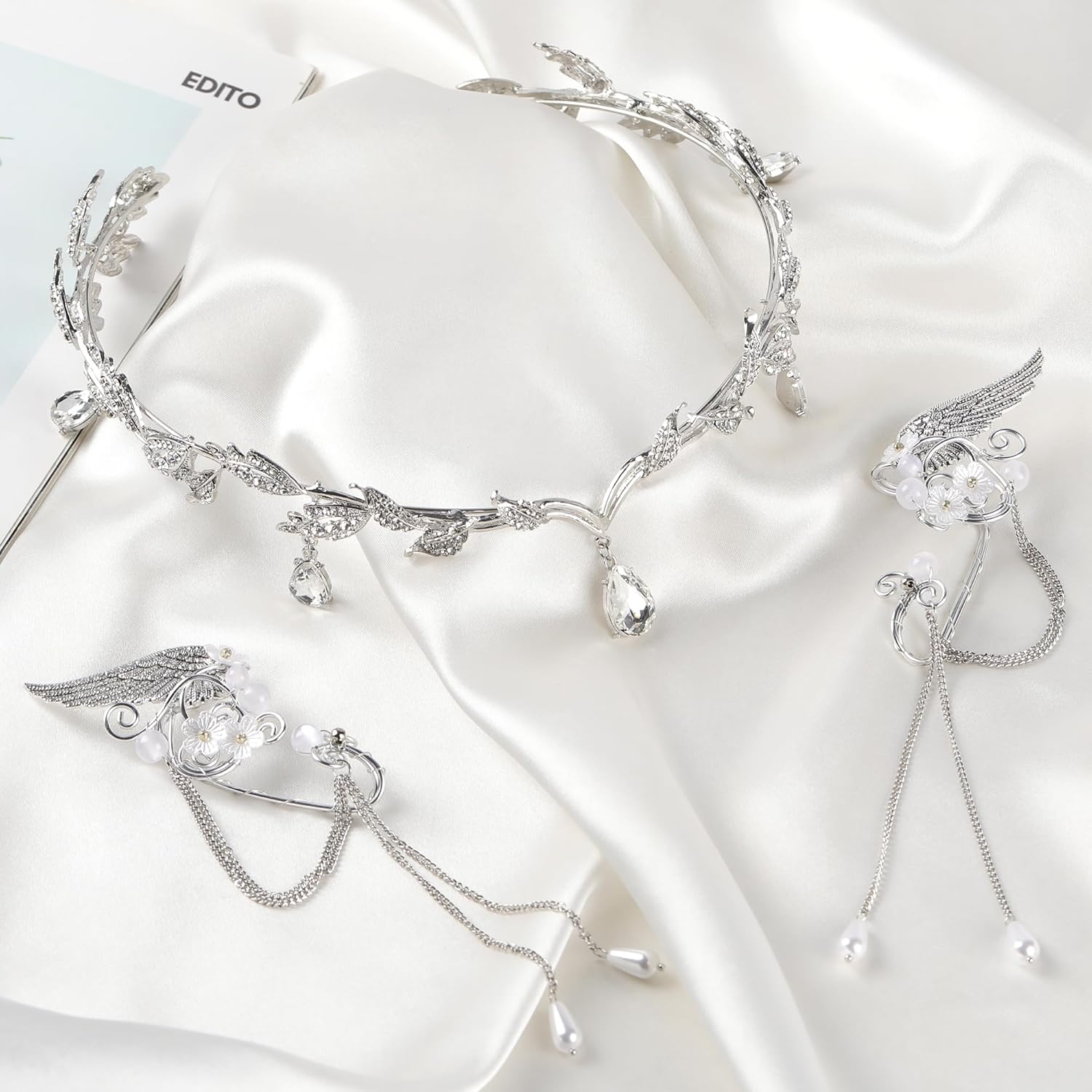 FRESHME Elf Ear Cuffs and Crown - Fairy Crown and Non Pierced Fairy Ear Cuffs Renaissance Renfaire Cosplay Accessories - Gold image number 5