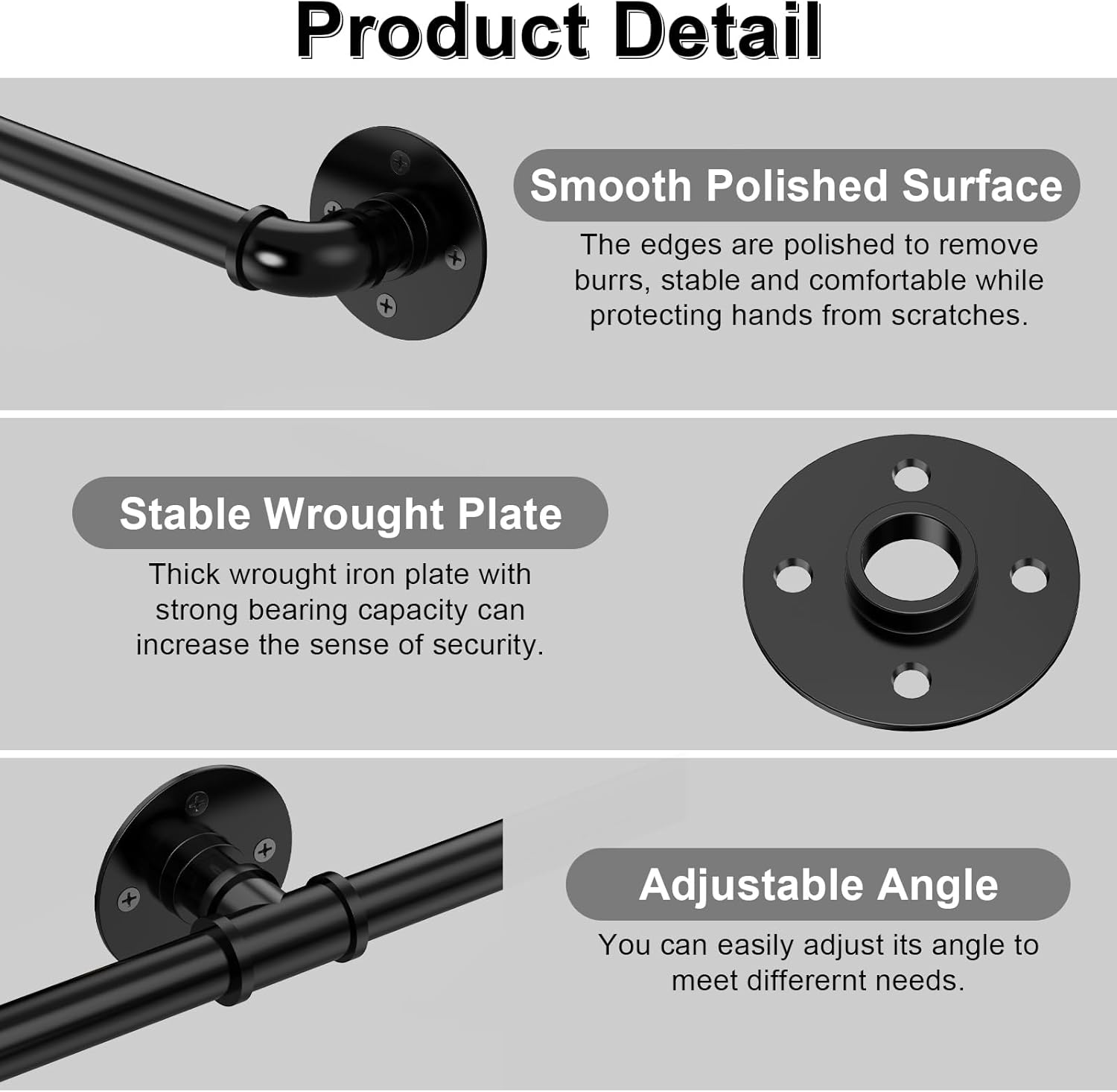 LIANTRAL 4.2M Stair Handrail for Indoor & Outdoor, Non-Slip Wrought Iron Banister with Industrial Design, Heavy Duty Safety Wall Mounted Banister Handrails for Elderly, Kids, Disabled image number 6