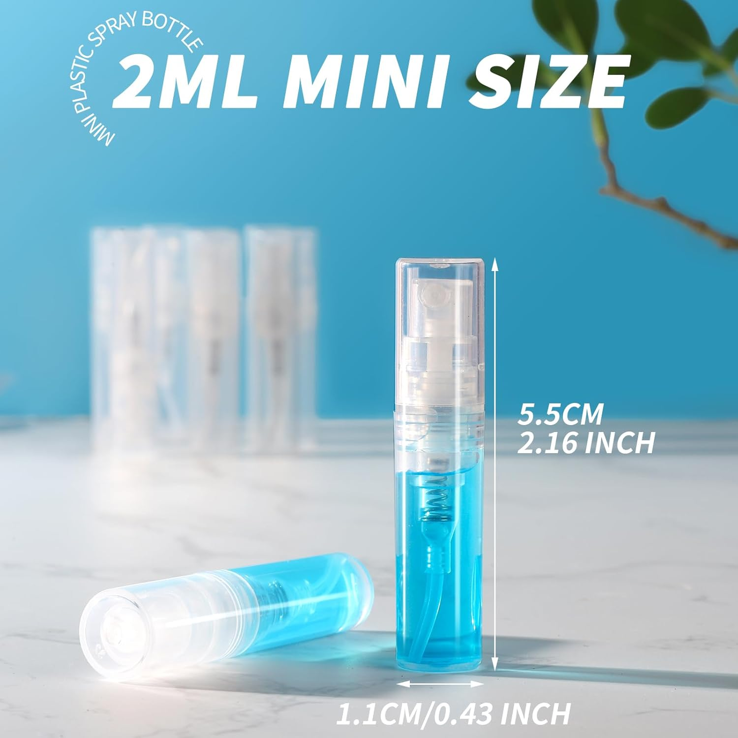 Fandamei Mini Spray Bottle, 60PCS 2Ml Mini Clear Plastic Spray Bottle Empty, Fine Mist Refillable Mini Perfume Bottle. Small Empty Sample Containers Bottle. 2Ml, 60 Pack, Clear, FANL-093 image number 4