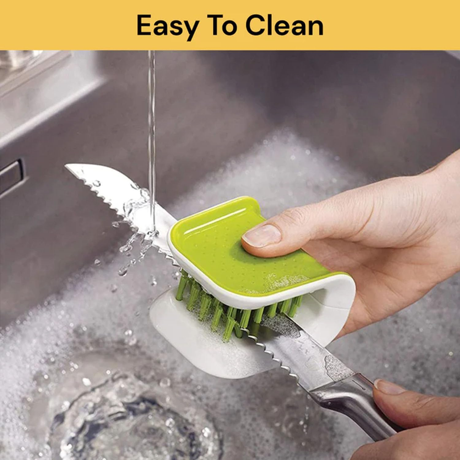 EZONEDEAL Blade Brush Knife Cleaner Chopsticks and Fork Cleaning Brush Cutlery Cleaner Utensil Bristle Scrubber Double Sided Spoon Knives Washing Brush-White + Green image number 4