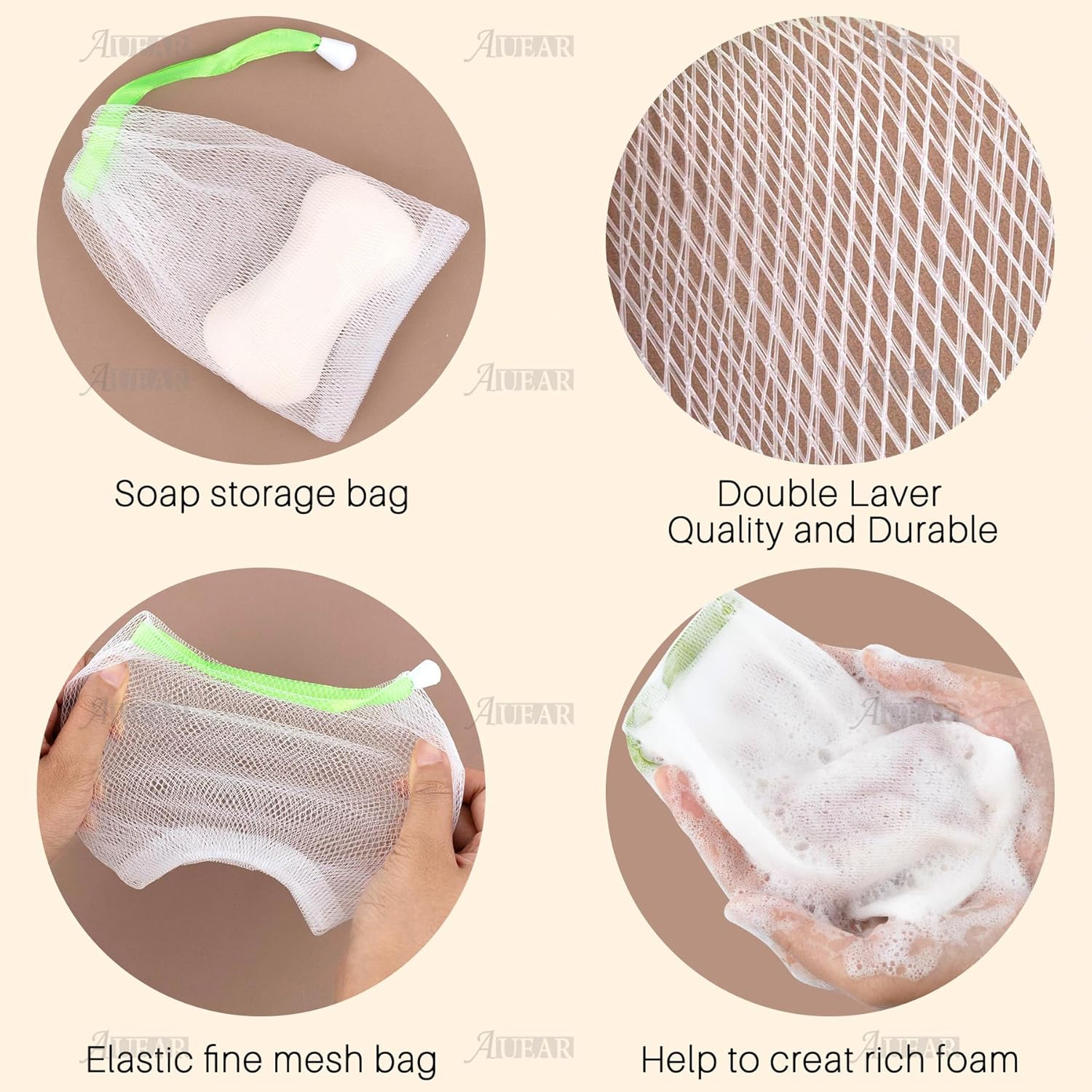 AUEAR, 60 Pack Mesh Soap Pouch for Shower Washing Bubble Foam image number 4