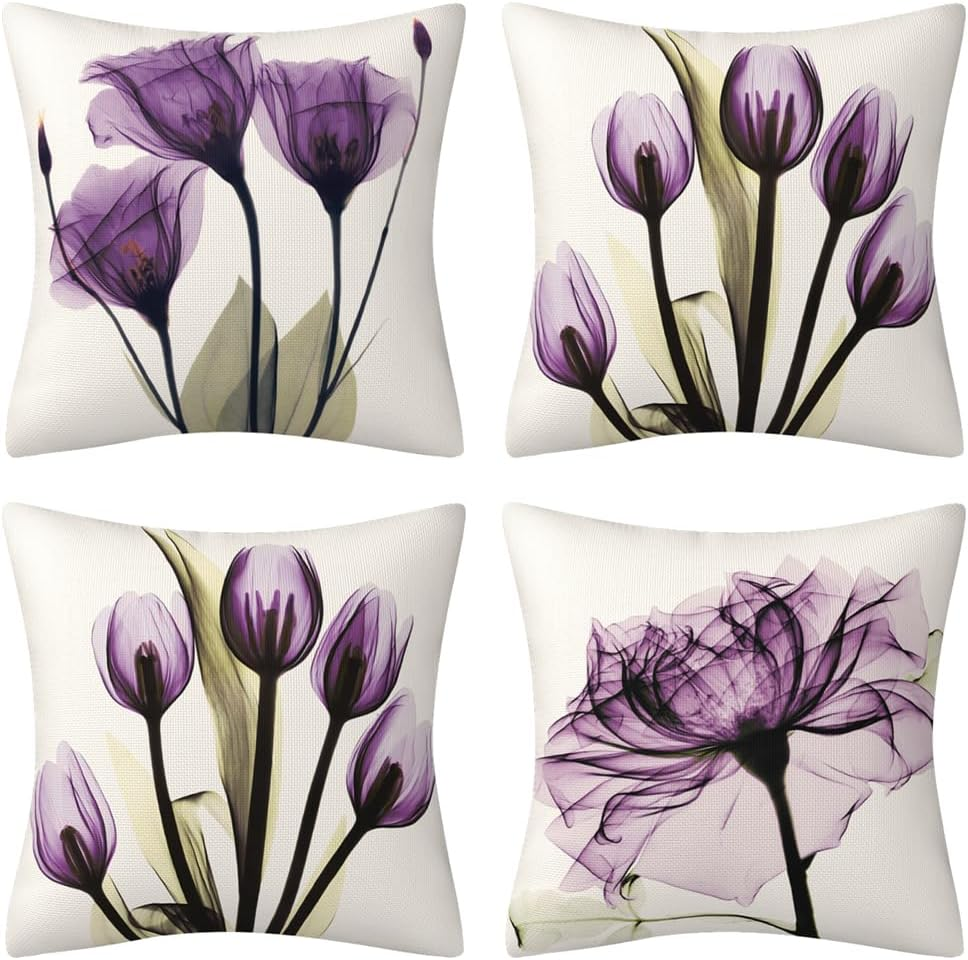 DILOXNSU Cushion Cover 50 X 50 Cm, Set of 4 Cushion Covers, Red Art Flower, Decorative Cushion, Modern Sofa Cushion, Linen Cushion Cover, Decorative Cushion, Aesthetic Couch Cushion, Cuddly Cushion
