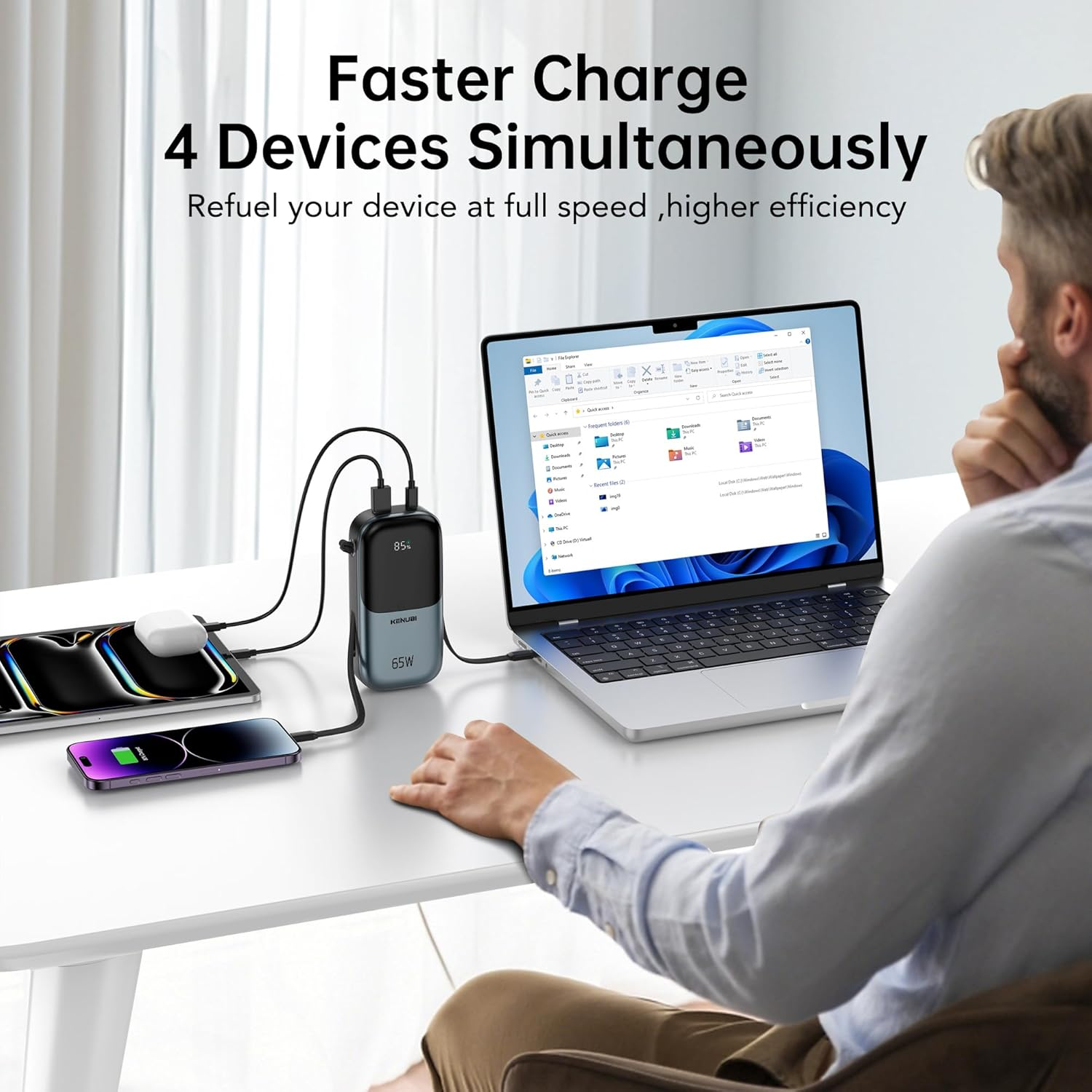 2025 Latest Portable Charger with Built in Cables, 20000Mah 65W Compact USB C Laptop Power Bank Fast Charging Travel Essentials Battery Pack for Macbook Dell Ipad Steam Deck Iphone 17 16 Samsung S24 image number 4