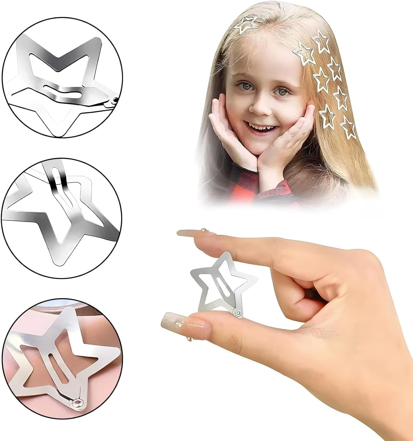QZKJQDD Pack of 20 Star Hair Clips, Y2K Five-Pointed Star, Silver, Cute Small Hair Clips, Hollowed Star Hair Pin for Children, Girls and Women (3 Mm, 4 Mm) image number 6