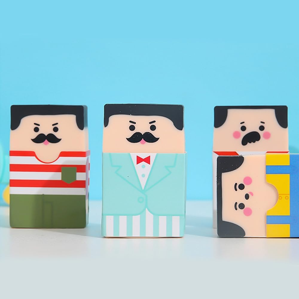 4Pcs Cute Salaryman Erasers Bald Uncle Erasers Puzzle Erasers Cute Fun Novelty Erasers for Student Prizes for Classroom School Supplies (Salaryman Erasers) image number 1