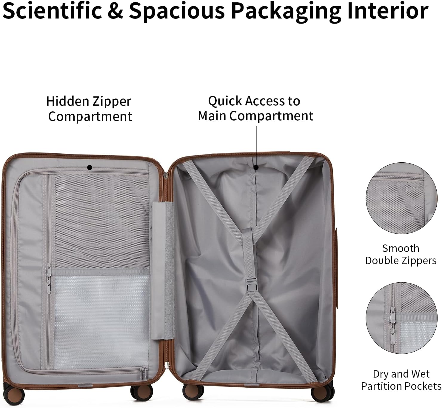 AJI Carry on Luggage 22X14X9 Airline Approved with 8 Spinner Wheels, 20 Inch Lightweight Luggage, 100% PC Hard Shell Travel Luggage Suitcases for Men Women (Chocolate Brown) image number 1