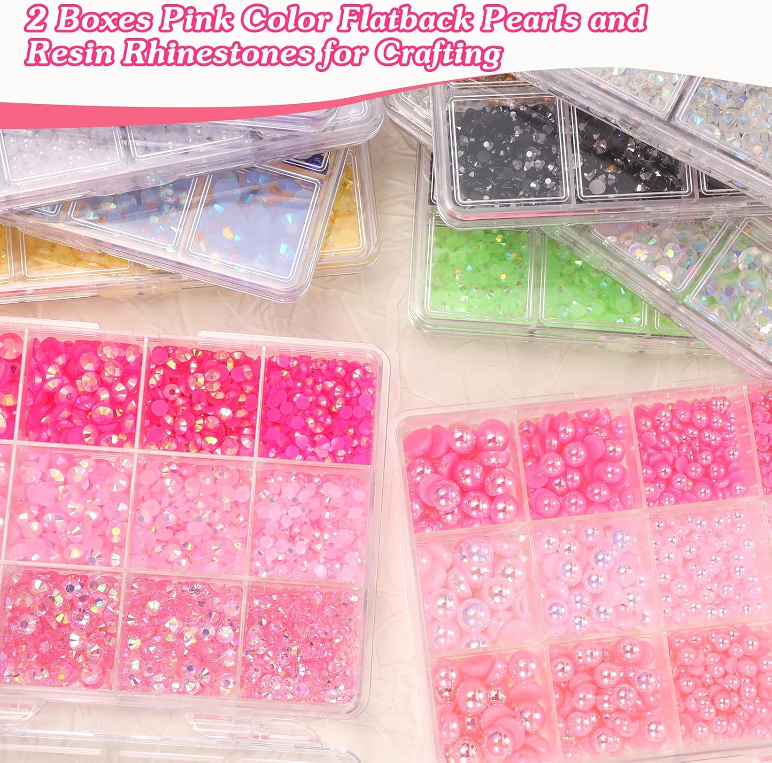 2 Boxes Pink Color Flatback Pearls and Resin Rhinestones for Crafting, 3-6 Mm Jelly Rhinestones, Mixed Size Half Pearl Bedazzling Gems for Nail DIY Crafts Mugs Bottles Tumblers Clothes Makeup image number 6