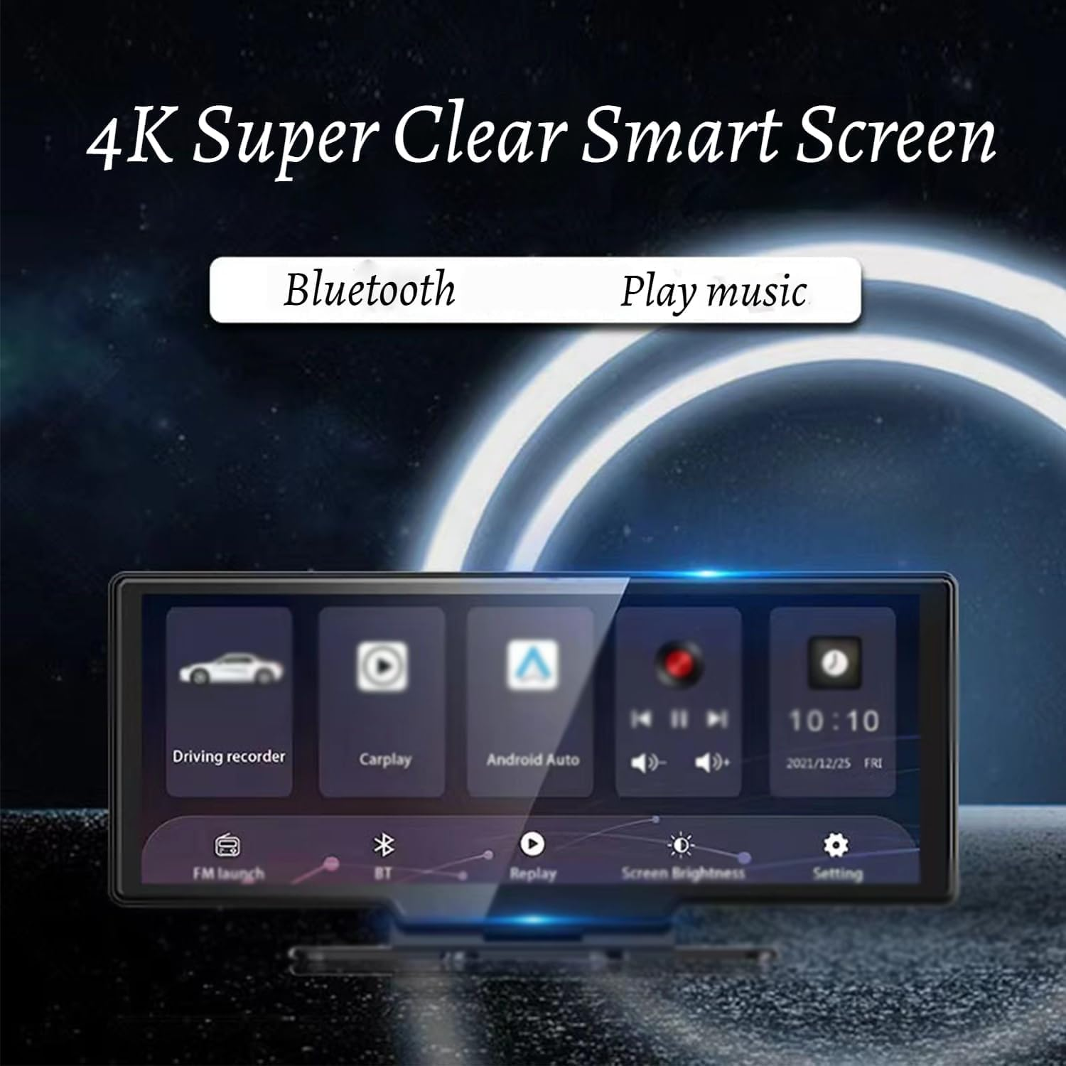 APEXORIGIN 4K Carplay Screen for Car, Front and Rear Dual Dash Cam, 10.26" HD Wireless Car Tablet,1080P Backup Camera, GPS Navigation/Voice Control Recorder, Screen Projection (Black) image number 2