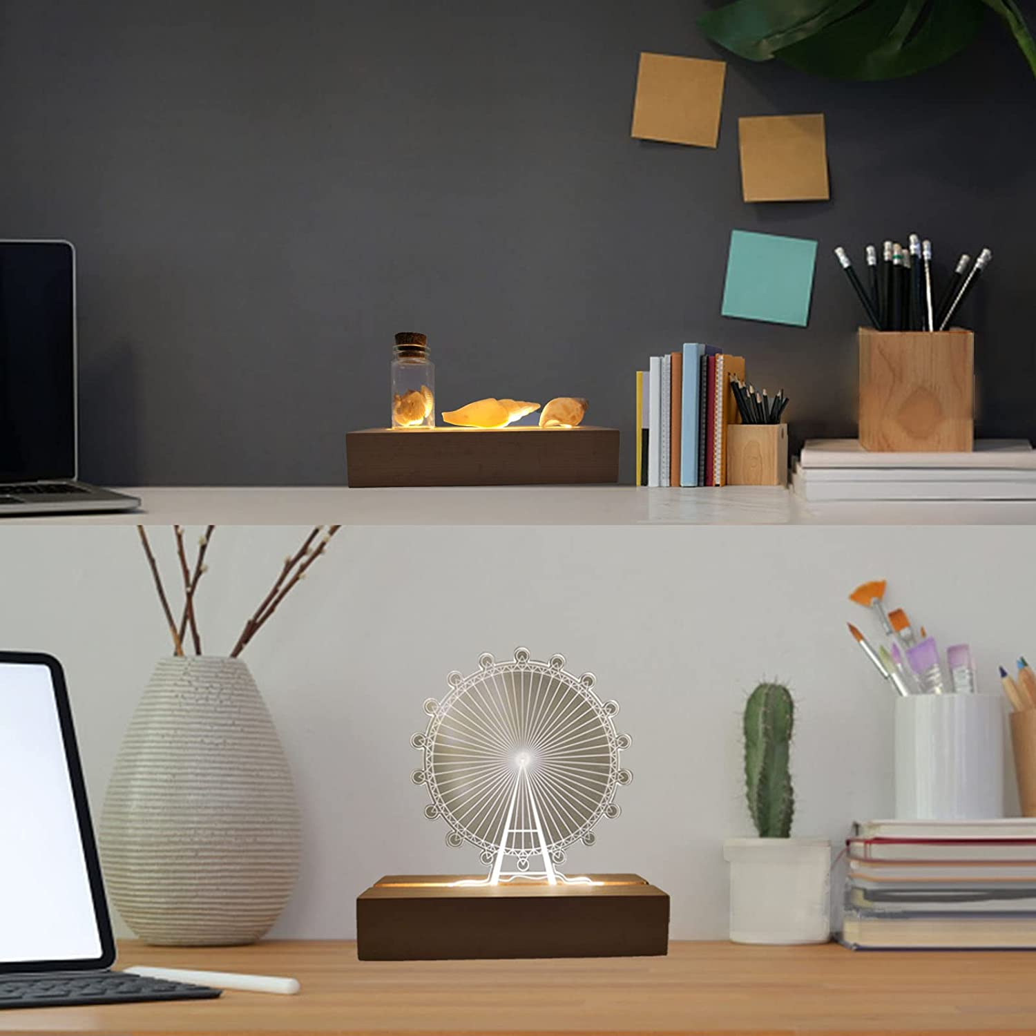 6 Inch Rectangle Display Pedestal, Colorful Rectangle Led Lights Display Base, Crystal Wooden Lighted Base Stand for Acrylic, Crystal, Night Light, Glass Resin Art image number 6