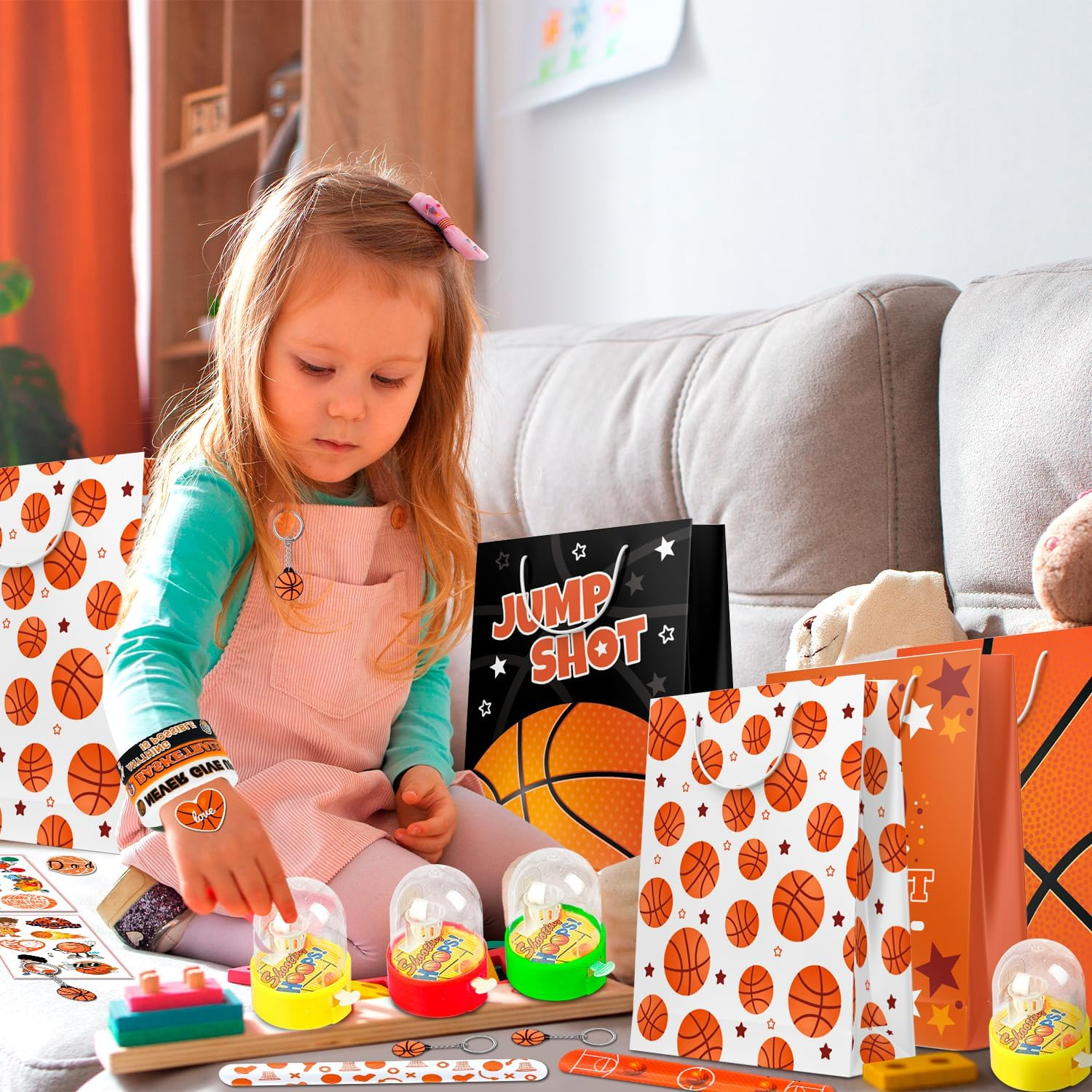 Basketball Party Favors,122Pcs Basketball Themed Birthday Party Favors - Basketball Party Keychain Gift Bags Slap Bracelets Etc Basketball Goodie Bags Stuffers for Basketball Party Decorations image number 2