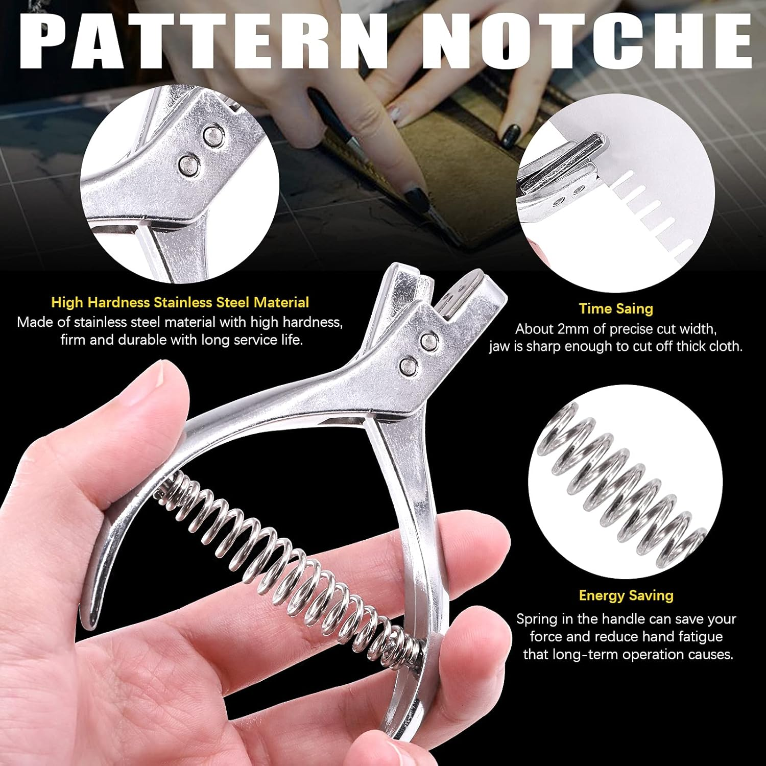 Mardatt 8Pcs Professional Leather Sewing Tools Kit with Tracing Wheels, Stainless Steel Pattern Notcher, Scratch Awl, Tailors Chalk, Soft Measuring Tape for Leather Tailor Paper Cloth Sewing