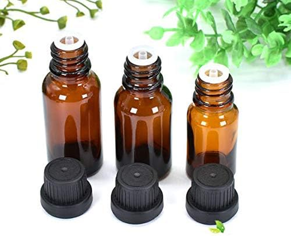 6Pcs 20Ml/0.68Oz Amber Glass Empty Refillable Dropping Bottles with Screw Cap and Leakproof Plug Essential Oil Containers Cosmetic Sample Vials Dispensers for Aromatherapy Massage Oil Storage image number 2
