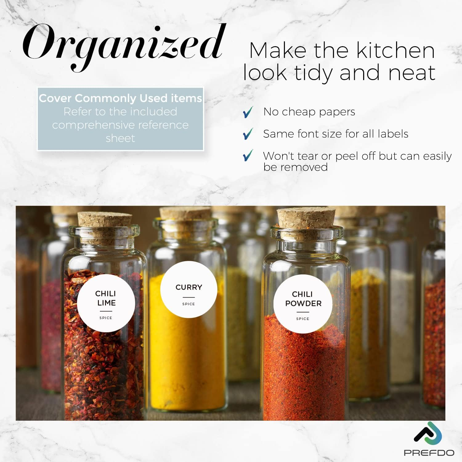 140 Spice Jar Labels Preprinted, Prefdo Minimalist Black Text on White round Seasoning Stickers with Names for Herb and Spice Rack Organization(Waterproof) image number 3