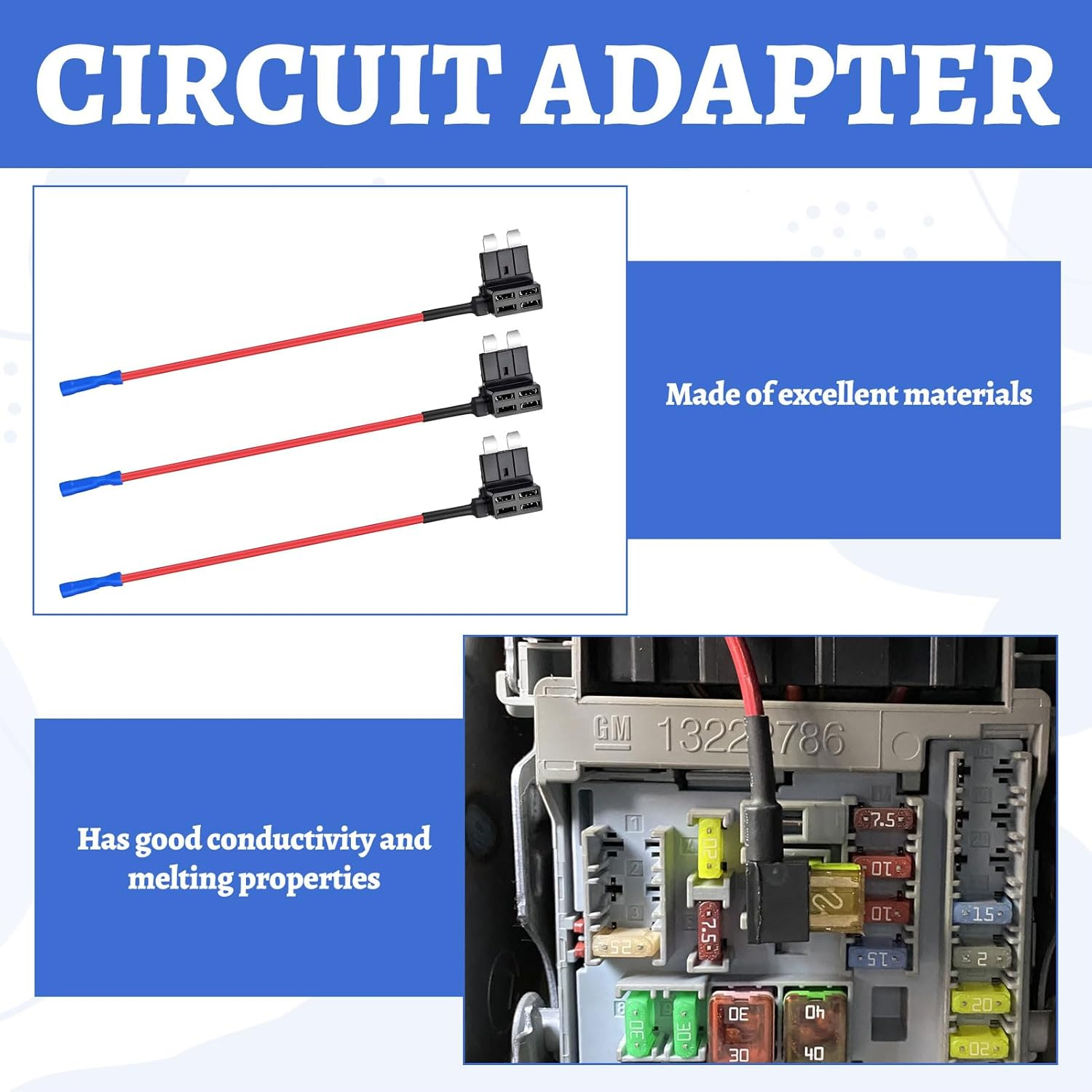Ruinous 12V Car Add-A-Circuit Fuse Tap Kit, 4 Types (Standard, Mini, Micro2, Low Profile Mini) with 12 Blade Fuses, ABS and Copper, 12 Volts image number 3
