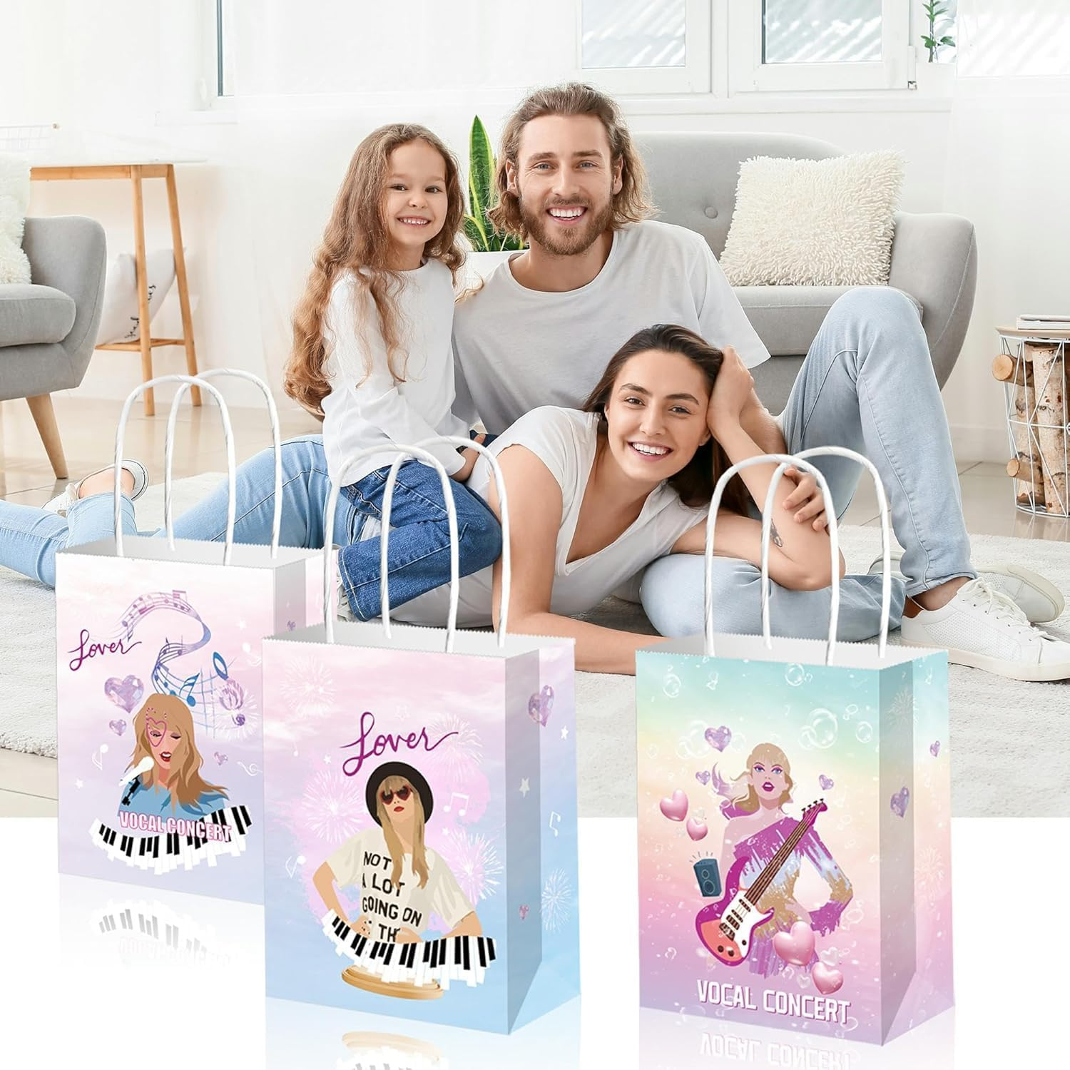 TIAMORK Singer Music Paper Bags Birthday Party Decorations 12 Pcs Goodies Bags,Double Sided Music Style Paper Bags Boys Girls Birthday Party Favors image number 2